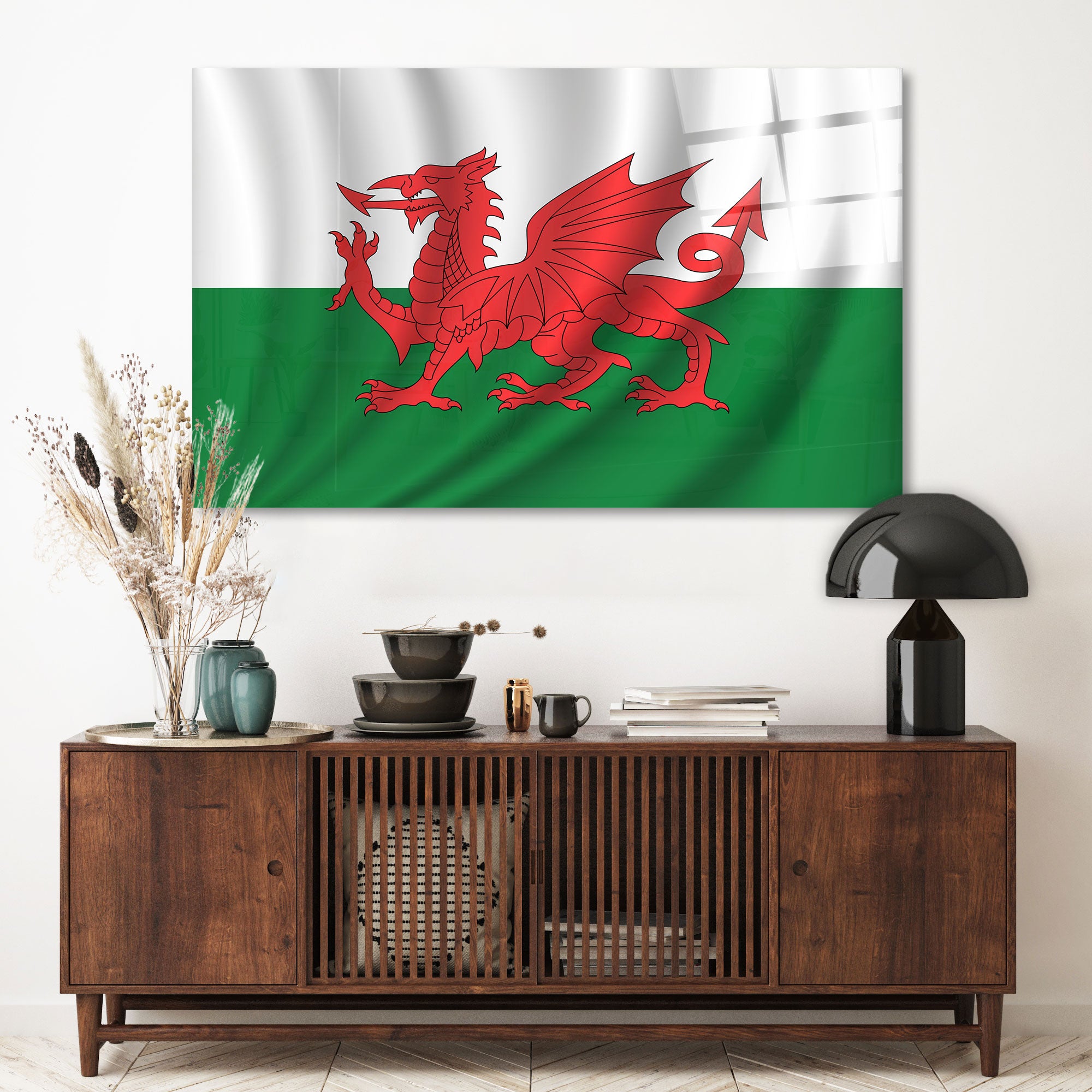 Welsh Dragon Glass Print Wall Art - Elegant Home Decor for Living Room, Bedroom & Office - Perfect Gift for Celtic Culture Lovers