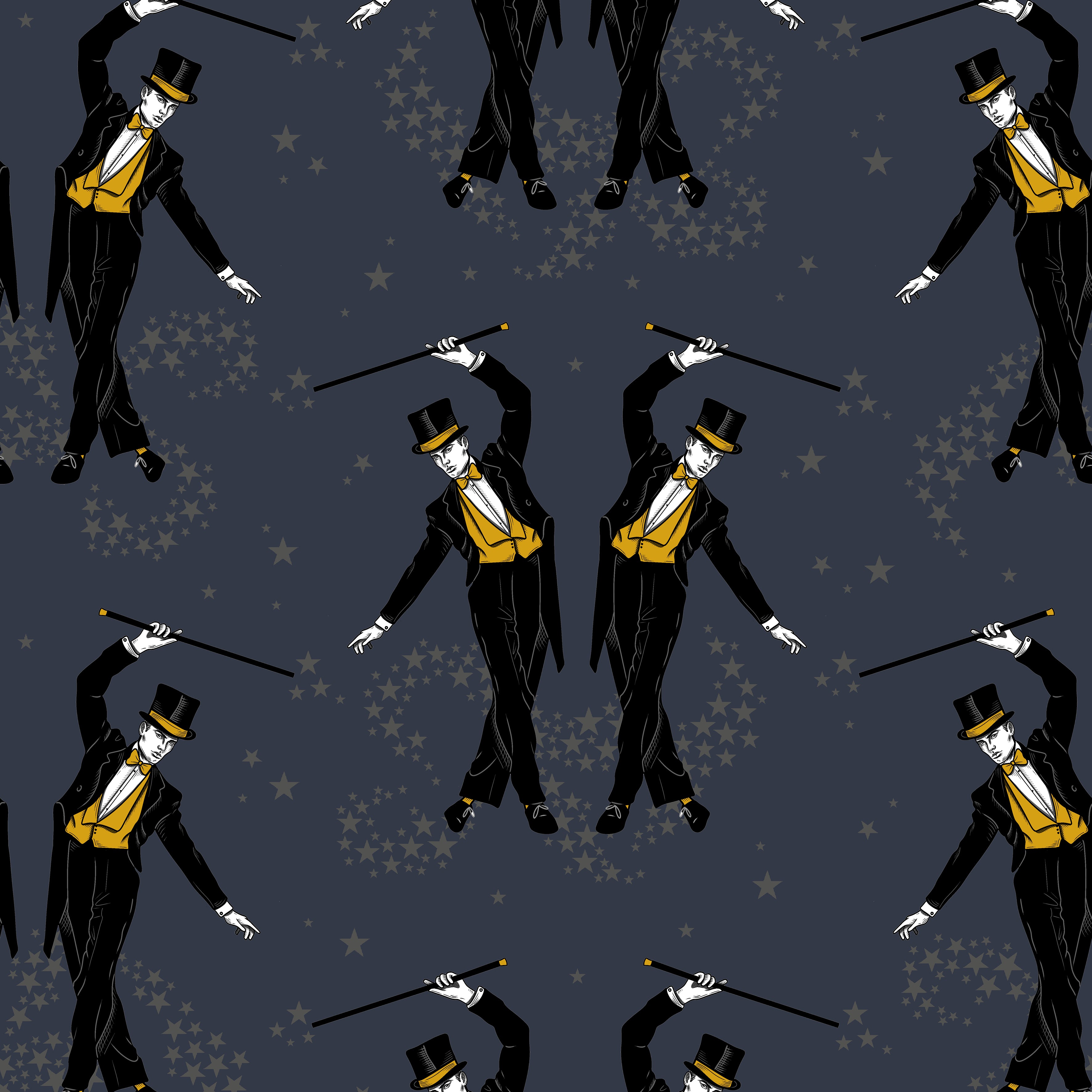 Showboys Black & Mustard Wallpaper - Peel and Stick Removable Wallpaper for Bedroom, Living Room, and Office Decor