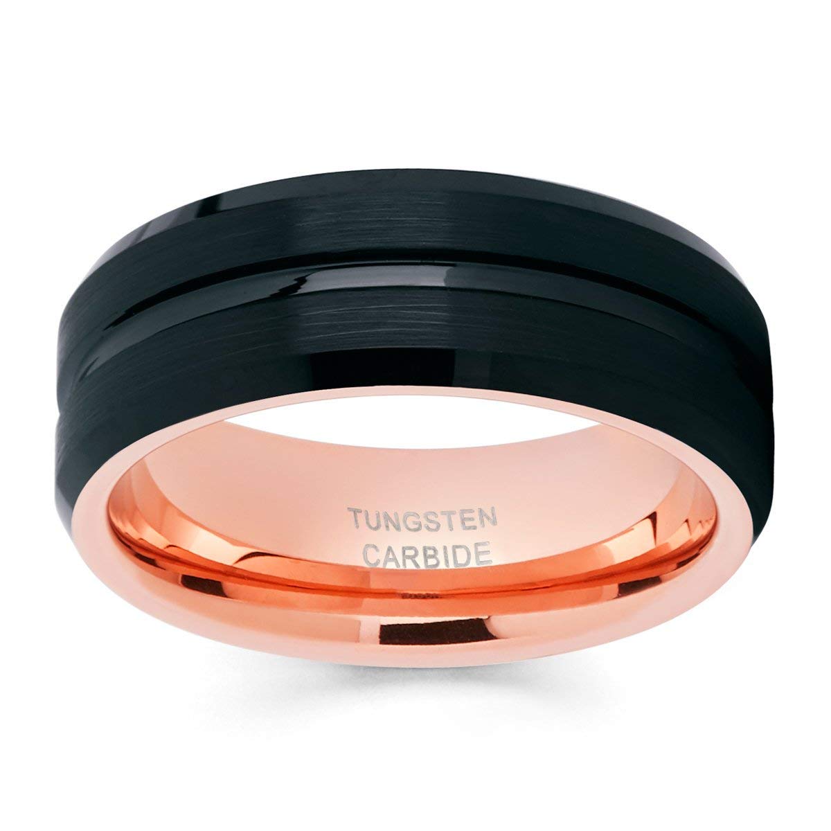 Rose Gold Tungsten Wedding Band for Men & Women - Comfort Fit Black Tungsten Ring - Perfect for Anniversaries, Engagements & Everyday Wear