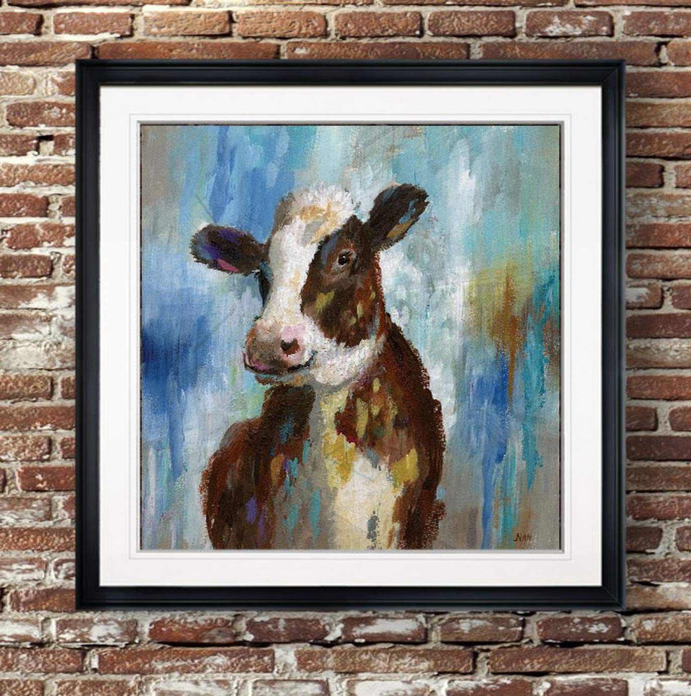 Nan Nursery Spring Calf Animal Wall Art - 32x32 Inch Abstract Canvas Painting for Kids Room Decor, Black Giclee Print | Perfect for Nursery, Playroom & Children's Bedroom Wall Decor