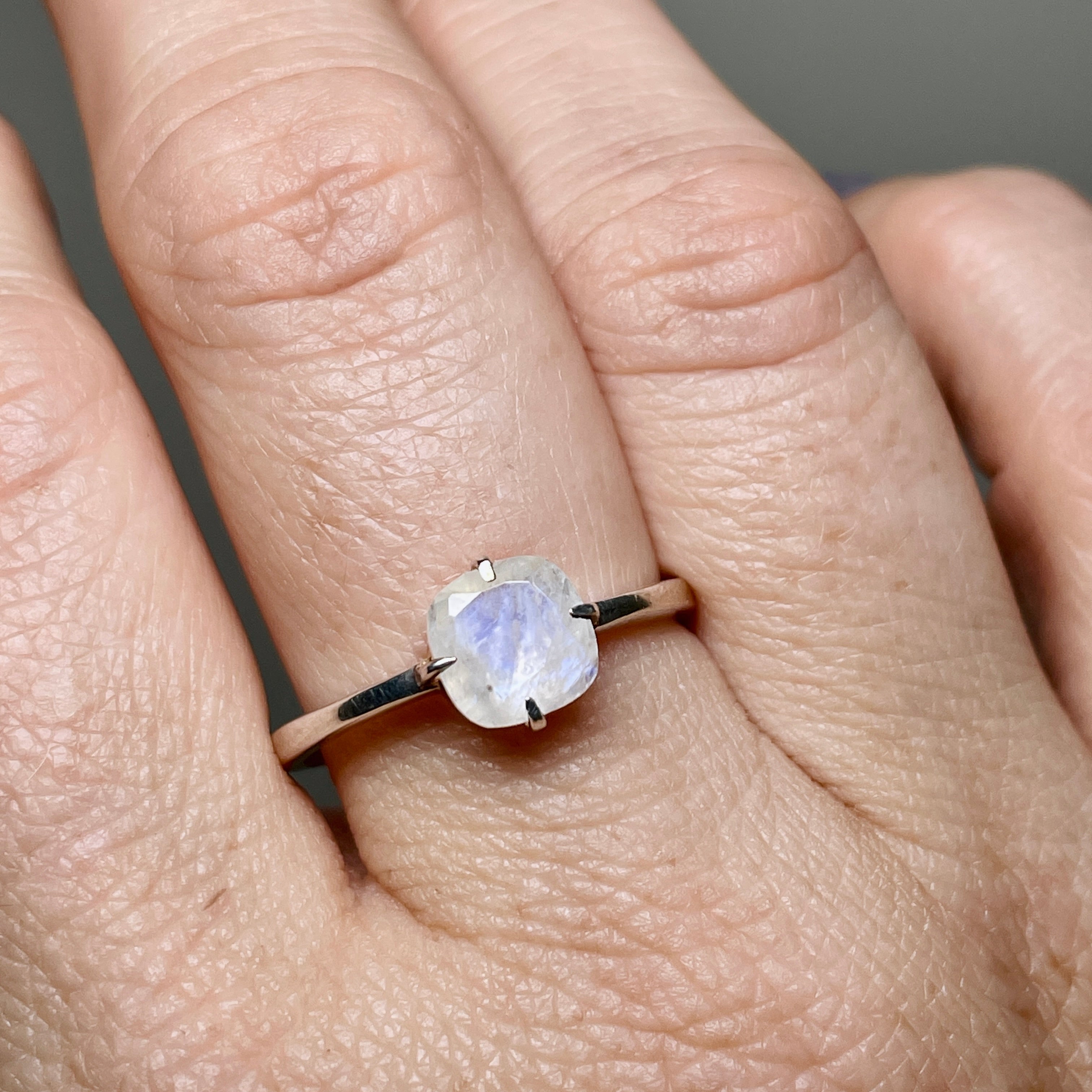 Moonstone Faceted Square Solitaire Ring R4806 - Elegant Sterling Silver Jewelry for Women, Perfect for Weddings, Anniversaries & Special Occasions