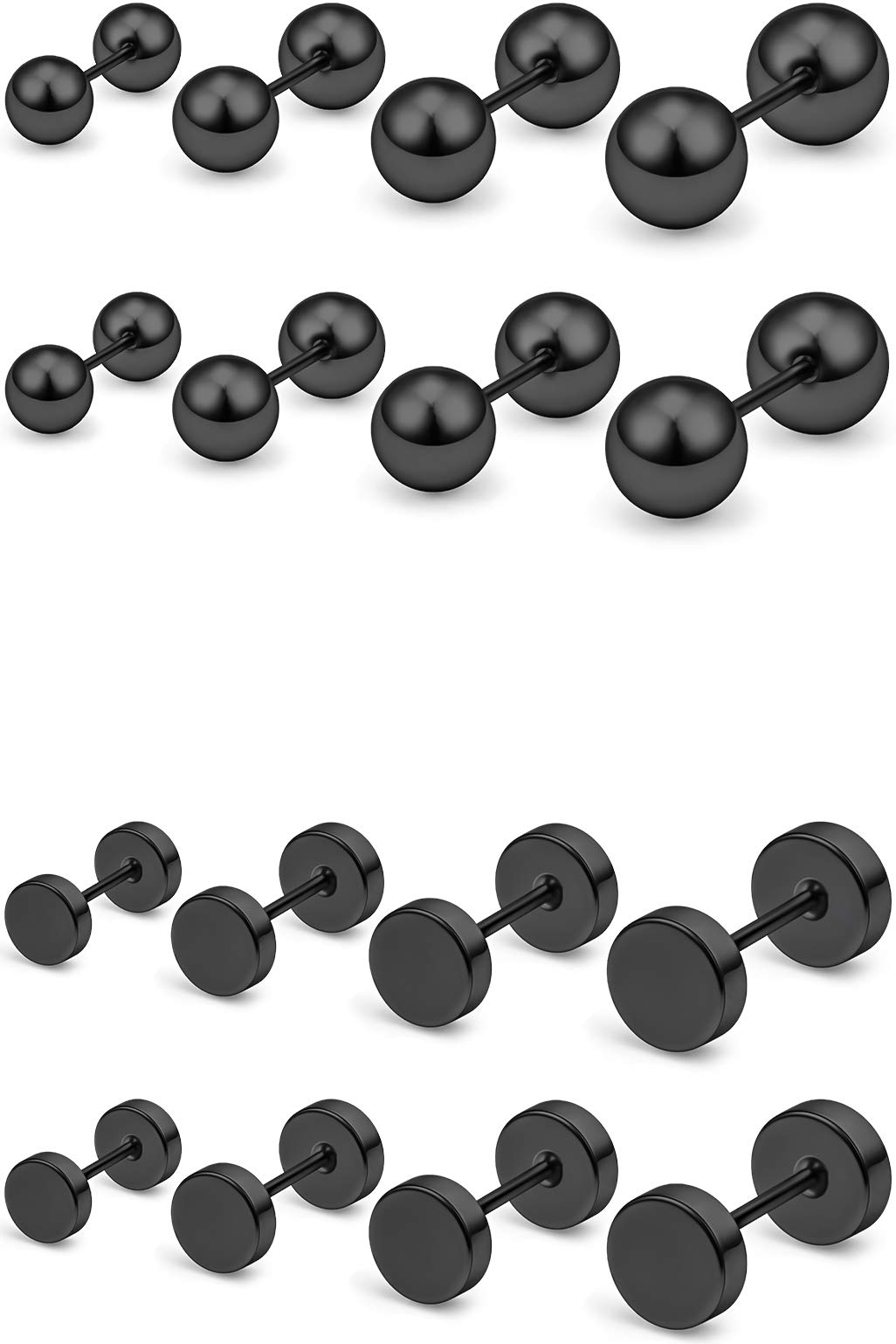 18G Flat & Dot Stud Earrings for Cartilage, Lobe, Helix, Conch & Tragus - Surgical Steel Piercing Jewelry for Women & Men (Silver/Black, 1mm) - Perfect for Everyday Wear & Body Piercing Styles