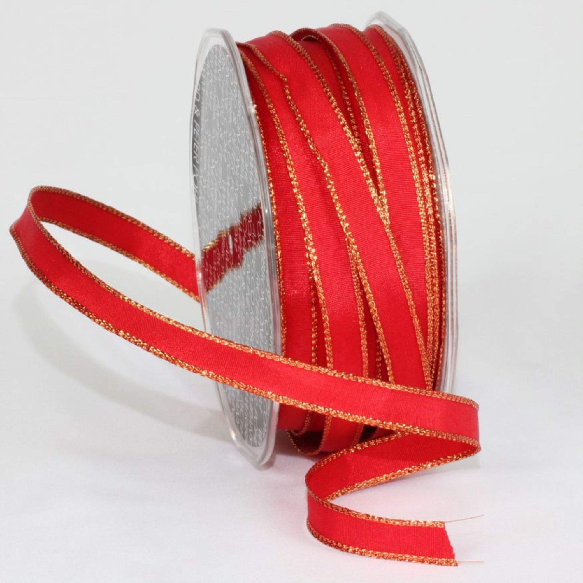 Red Taffeta with Gold Edge Wired Craft Ribbon 9.5mm x 108 Yards - Perfect for Gift Wrapping, DIY Crafts, Wedding Decorations & Scrapbooking