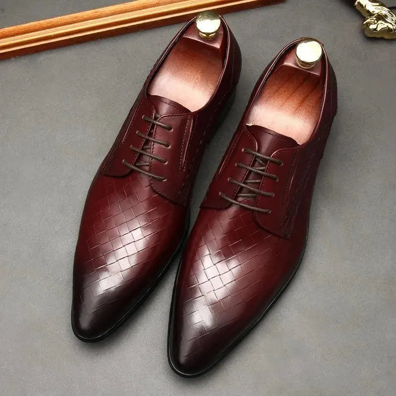 Men's Woven Oxford Dress Shoes - Genuine Leather Formal Shoes for Business, Wedding & Office Wear