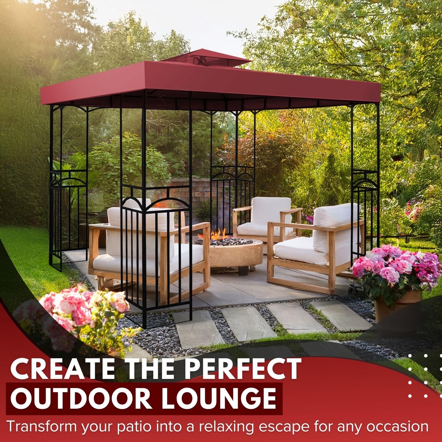 Flexzion 10x10 Feet Gazebo Top Replacement - Waterproof, UV-Resistant Canopy Cover for Double Tier Pop Up Gazebo Tent with Netting | Perfect for Outdoor Patio, Backyard, BBQ, and Camping Shelter