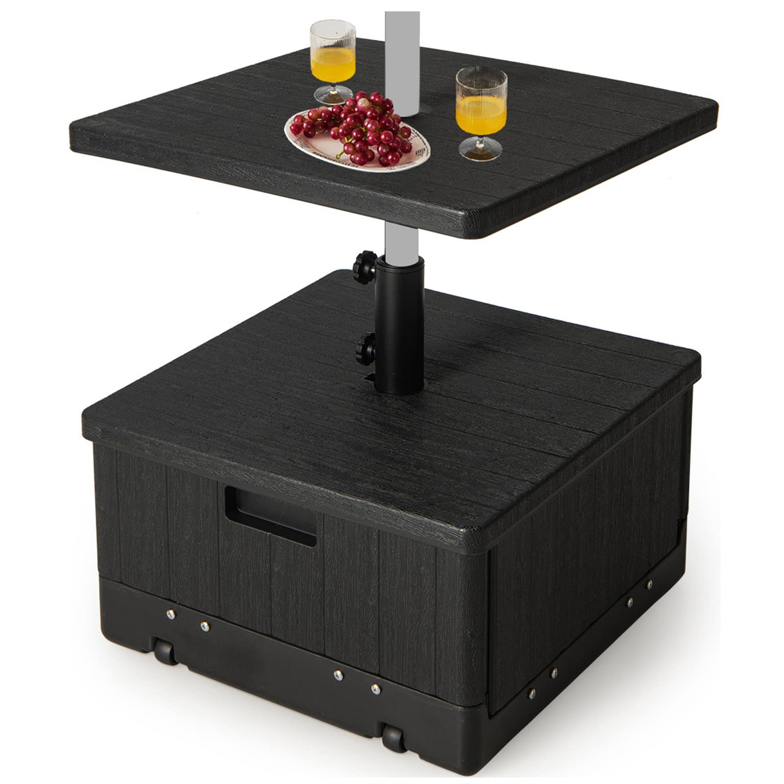 Giantex Outdoor Side Table with Umbrella Stand - Heavy Duty 175 lbs Fillable Weighted Base, Adjustable Tray, 2 Wheels & Handles - Patio, Deck, Garden, Poolside Furniture with Storage (Black) - Perfect for Outdoor Dining, Lounging & Entertaining