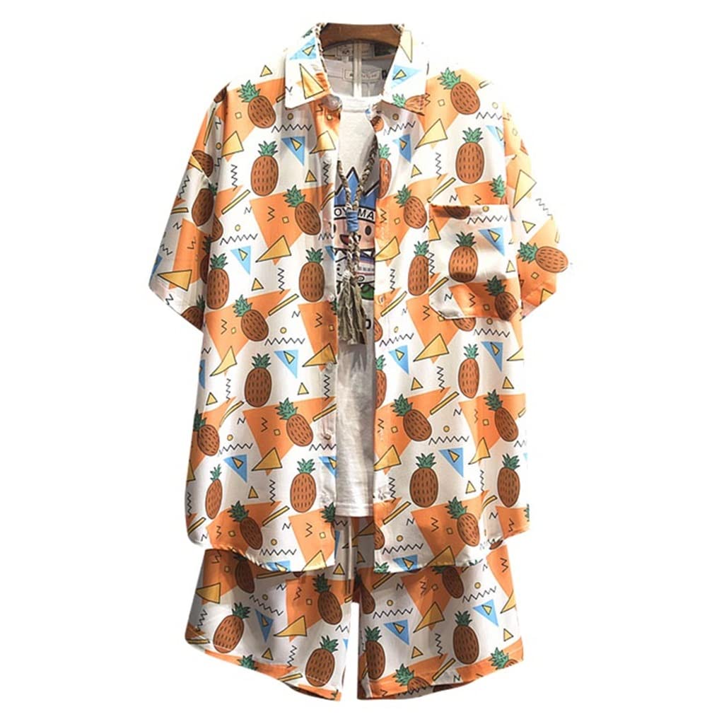 WJCCY Men's Summer Plus Size Ice Silk Loose Beach Shirt & Shorts Set - Breathable Comfort for Hot Weather (Color A, Size M) | Perfect for Beach Vacations, Pool Parties & Casual Outings