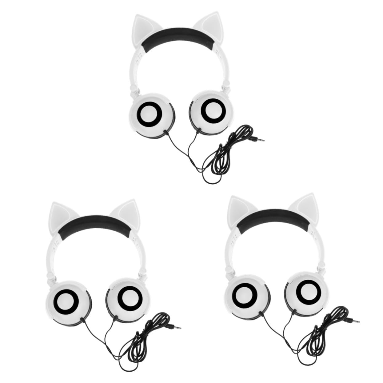Jojofuny 3-Pack Glowing Cat & Fox Earbuds - Wired Noise Cancelling Headphones for Kids (White PVC) - Perfect for Night Use, Gaming & School Learning