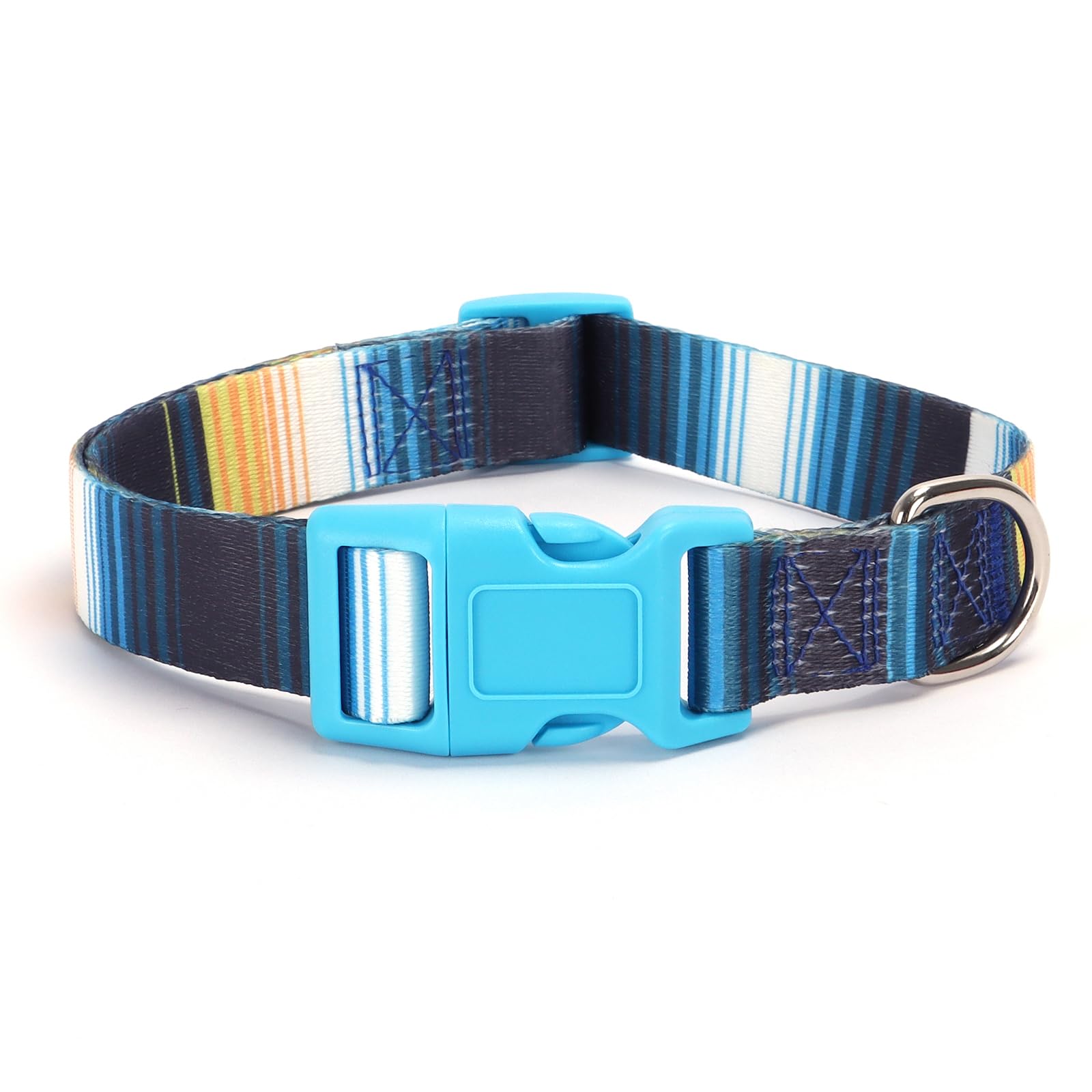 Moonpet Adjustable Dog Collar for Small Medium Large Dogs - Soft Bohemian Floral Pattern Pet Collar with Blue Stripes - Perfect for Daily Walks, Training & Outdoor Adventures
