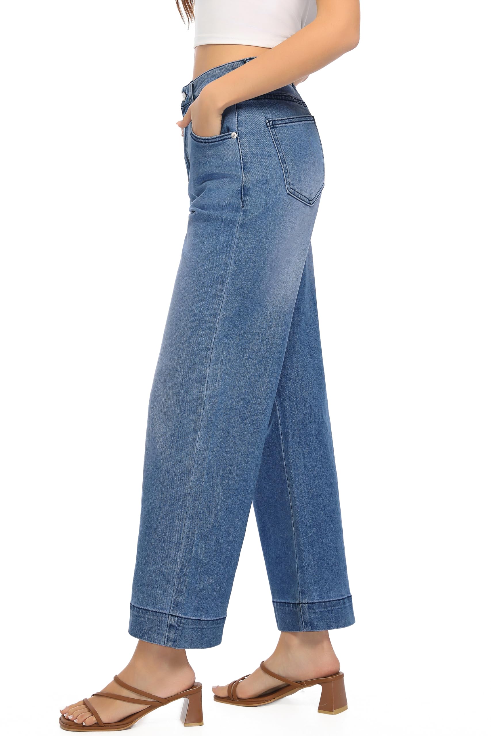 Women's High Waisted Stretchy Jeans - Wide Leg, Baggy, Loose Fit Trendy Denim Pants for Casual Wear & Street Style Outfits