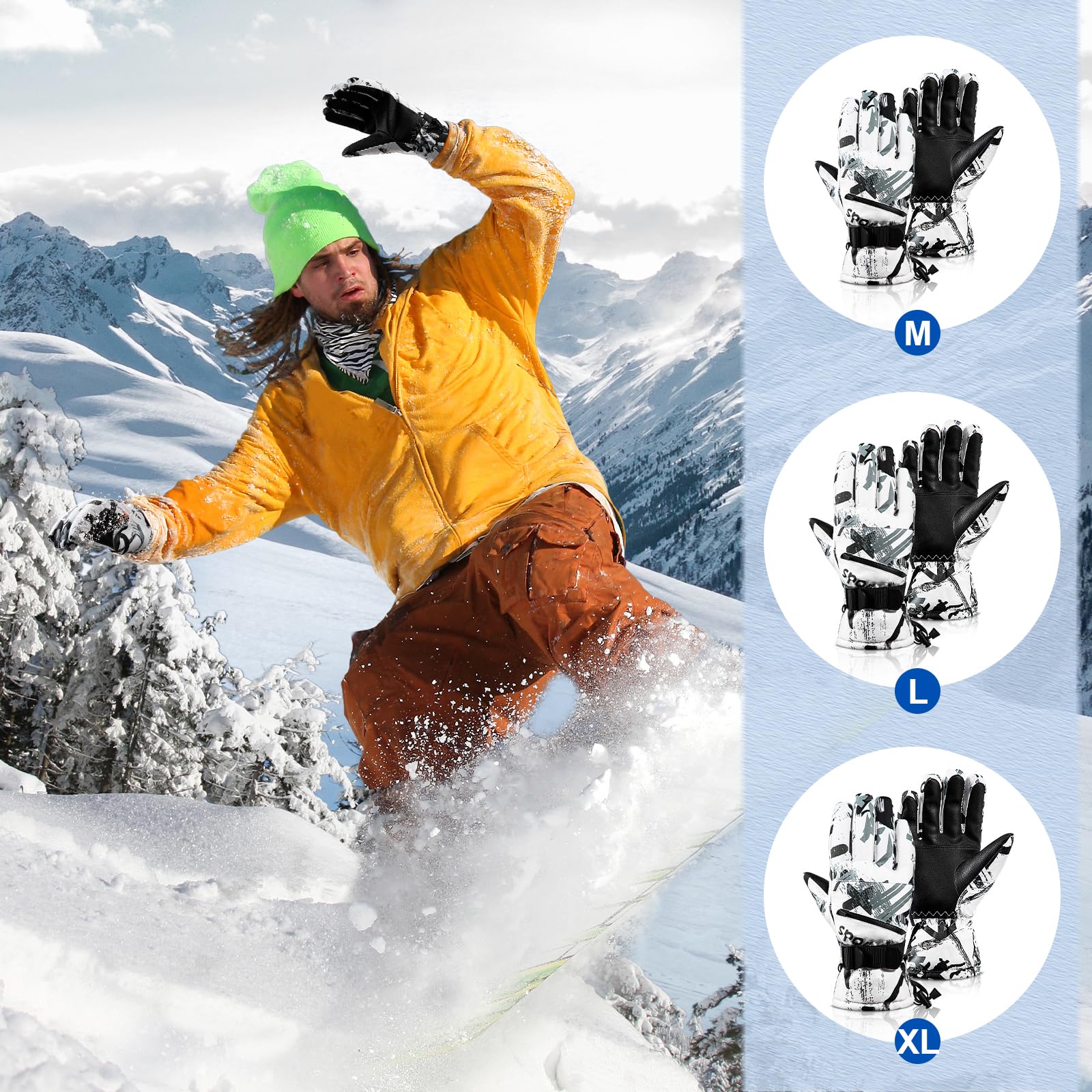 Waterproof 5-Finger Winter Ski Gloves for Men - Touchscreen Snowboarding Gloves for Cold Weather & Outdoor Sports | Skiing, Snowboarding, Hiking & Winter Activities