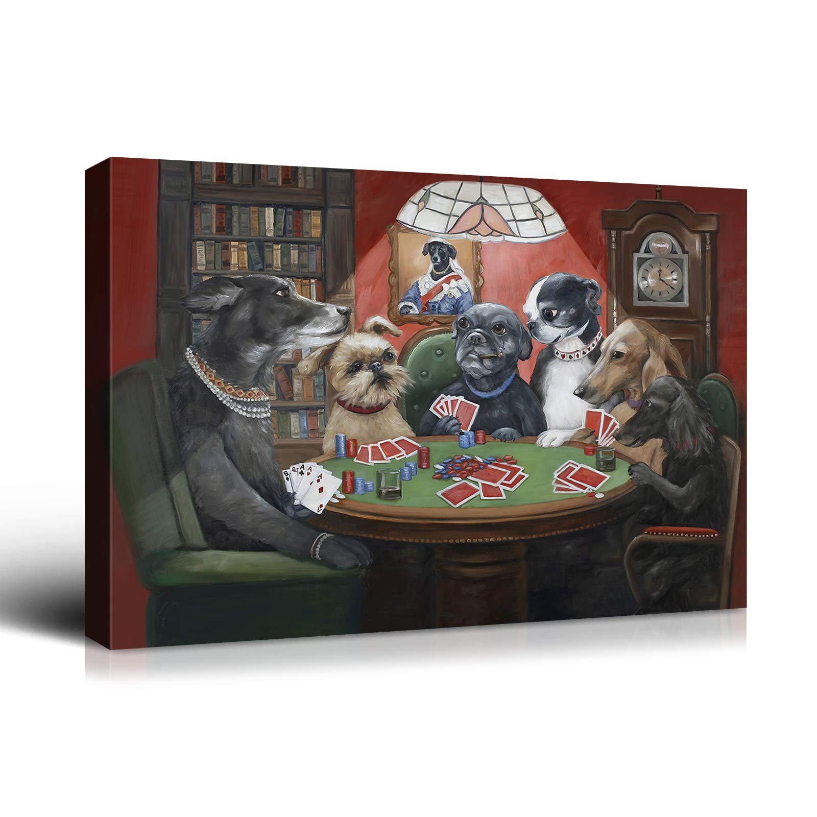 Denozer - Dogs Playing Poker by Cassius Marcellus Coolidge Oil Painting Reproduction - Premium Giclee Canvas Print - 40x30 inches - Ready to Hang Wall Art for Game Room, Man Cave & Entertainment Space Decor