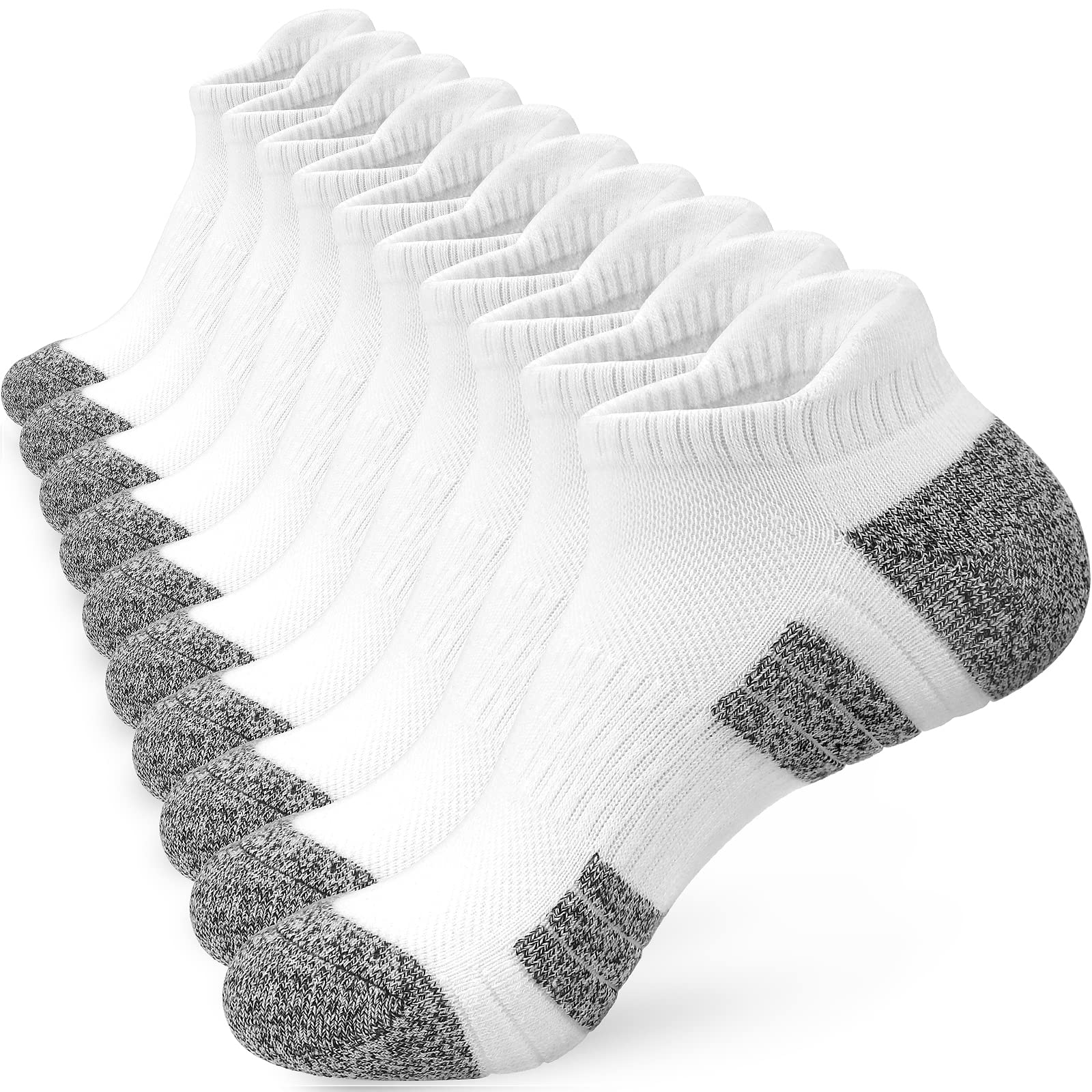 5 Pairs Men's White & Black Athletic Socks - Low Cut Anti-Blister Cushioned Cotton Socks for Running, Hiking, Work & Sports (Sizes 9-12) - Perfect for Gym, Outdoor Activities & Everyday Comfort