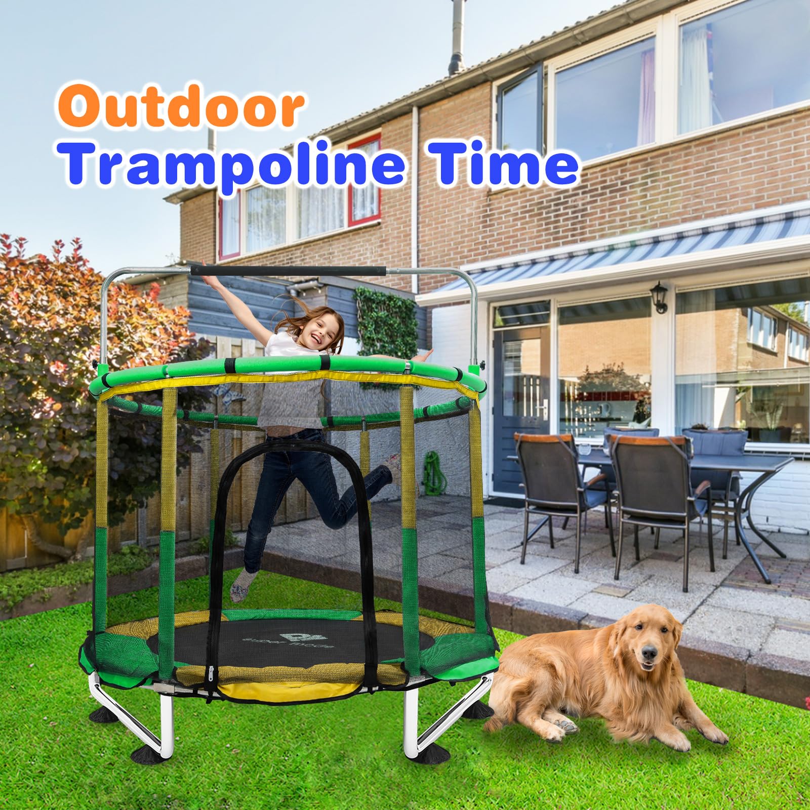 5FT Adjustable Kids Trampoline with Safety Enclosure Net - Indoor/Outdoor Toddler Trampoline for Boys & Girls | No-Gap Safe Design | Perfect Birthday Gift & Backyard Play Equipment for Children Ages 3-8