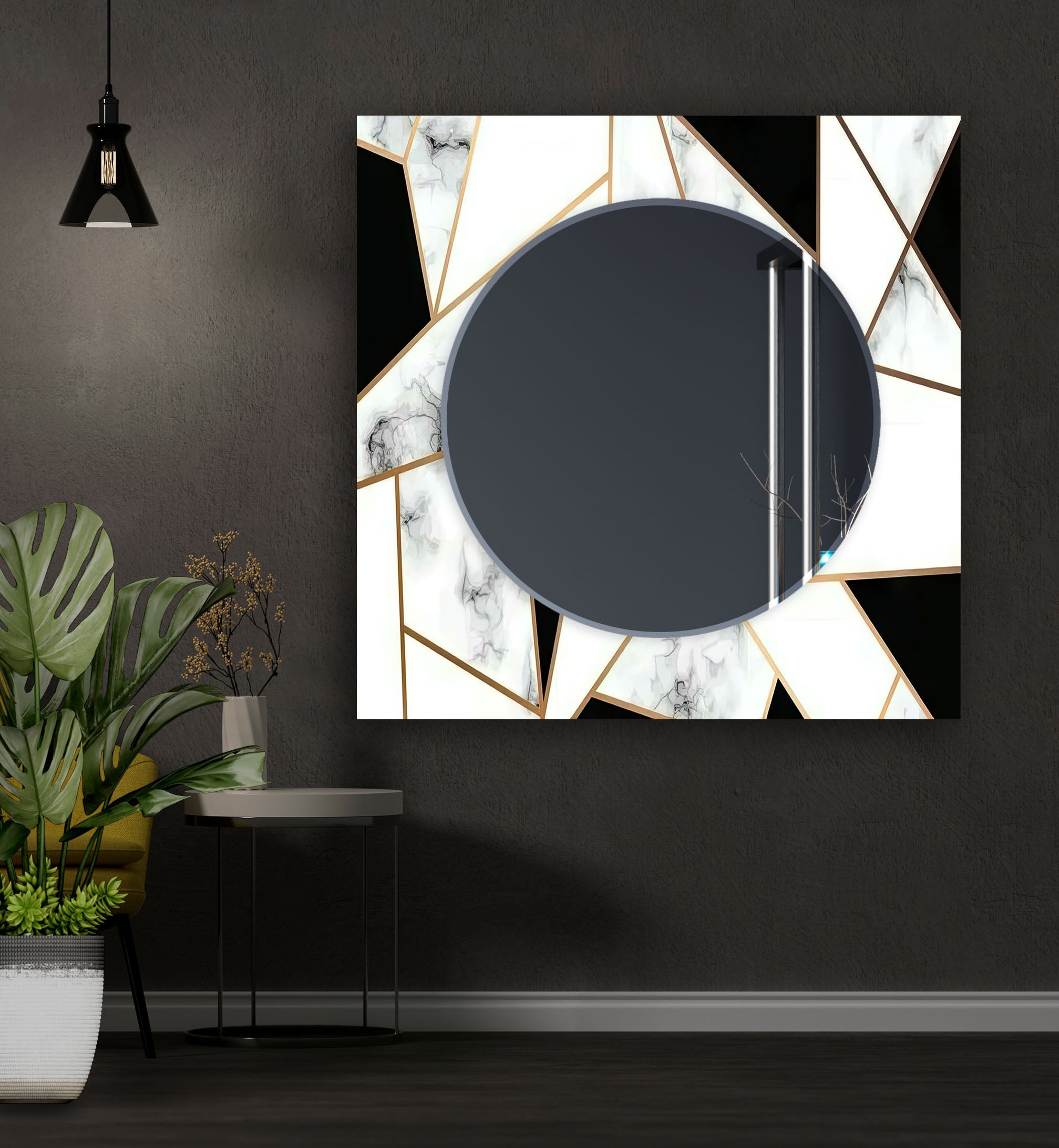 Elegant Black and White Gold Accent Wall Mirror - Perfect for Living Room, Bedroom, or Entryway Decor
