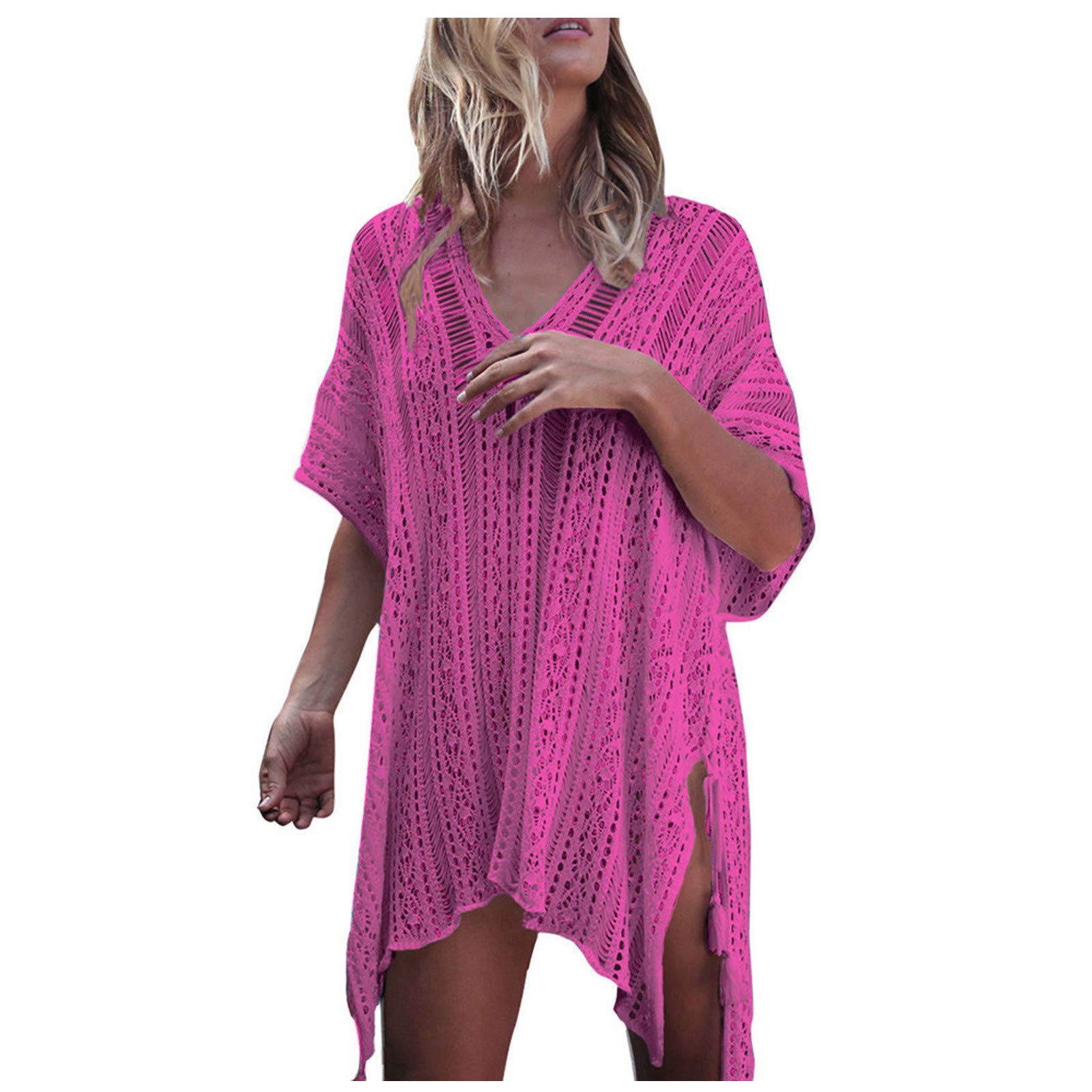 Women's Crochet Tassel Beach Cover Up Dress - Summer Bikini Swimsuit Swimwear - Lightweight Smock Dress for Pool, Vacation & Resort Wear