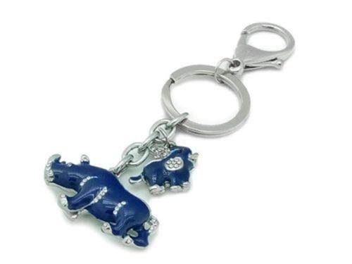 Feng Shui Blue Rhinoceros & Elephant Keychain Charm - Handbag Hanging Amulet for Good Luck & Protection | Perfect for Keys, Bags & Home Decor