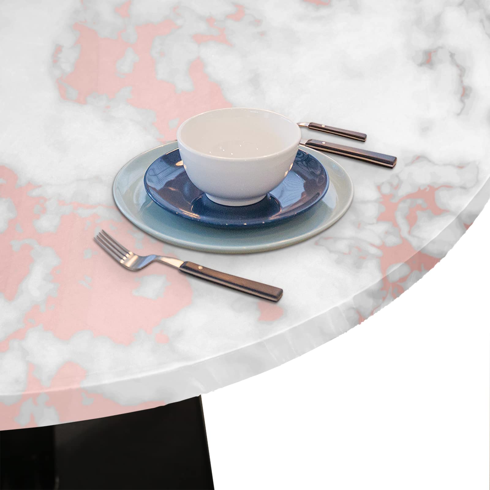 AUUXVA Rose Marble Pink Elastic Edged Round Tablecloth - Waterproof Polyester Fitted Table Cover (36