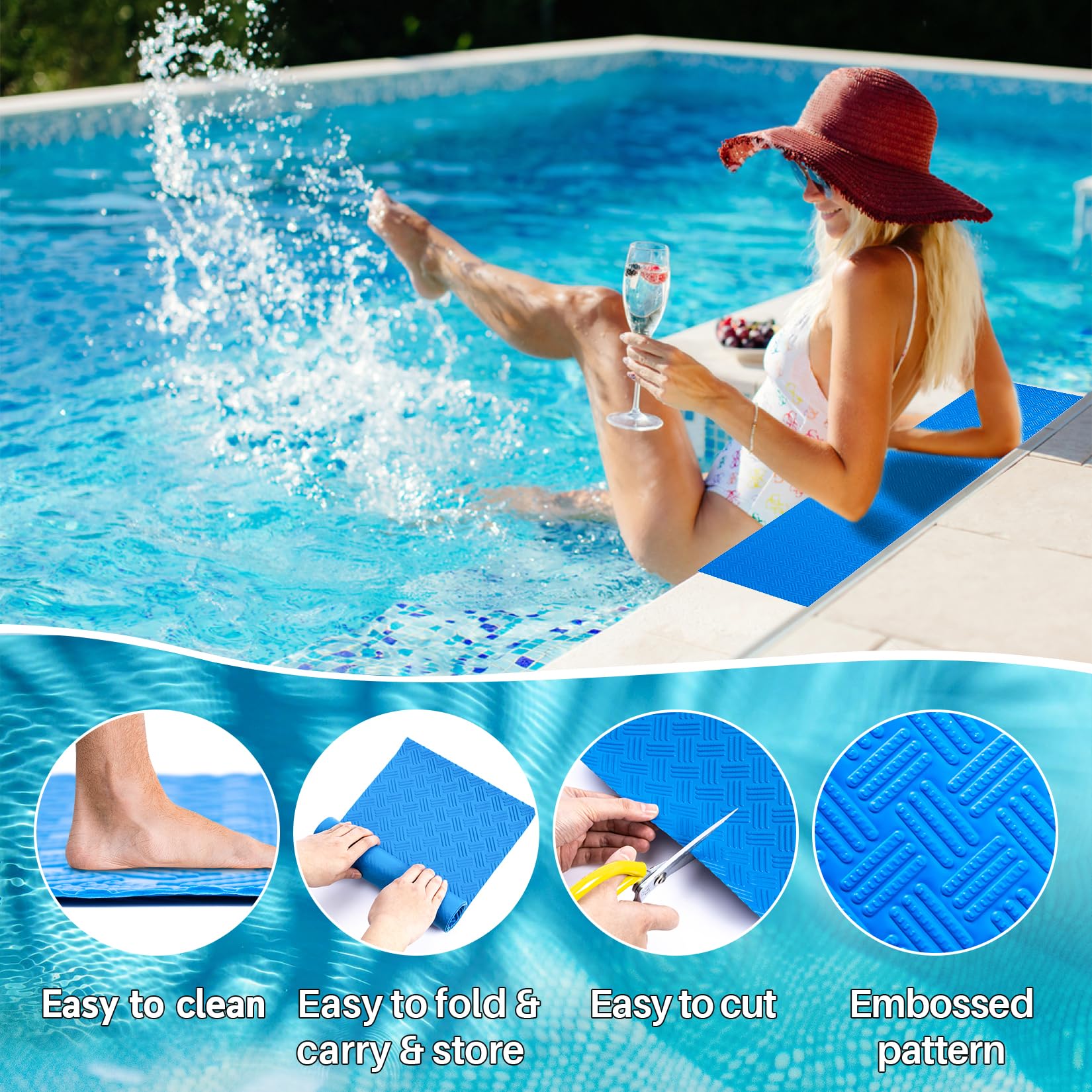Non-Slip Swimming Pool Step Mat - 35.4x9 Inch Pool Ladder Mat for Above Ground Pools, Anti-Slip Step Pad for Ladder, Bottom & Deck Protection | Perfect for Inground & Above Ground Pool Safety, Outdoor Pool Accessories