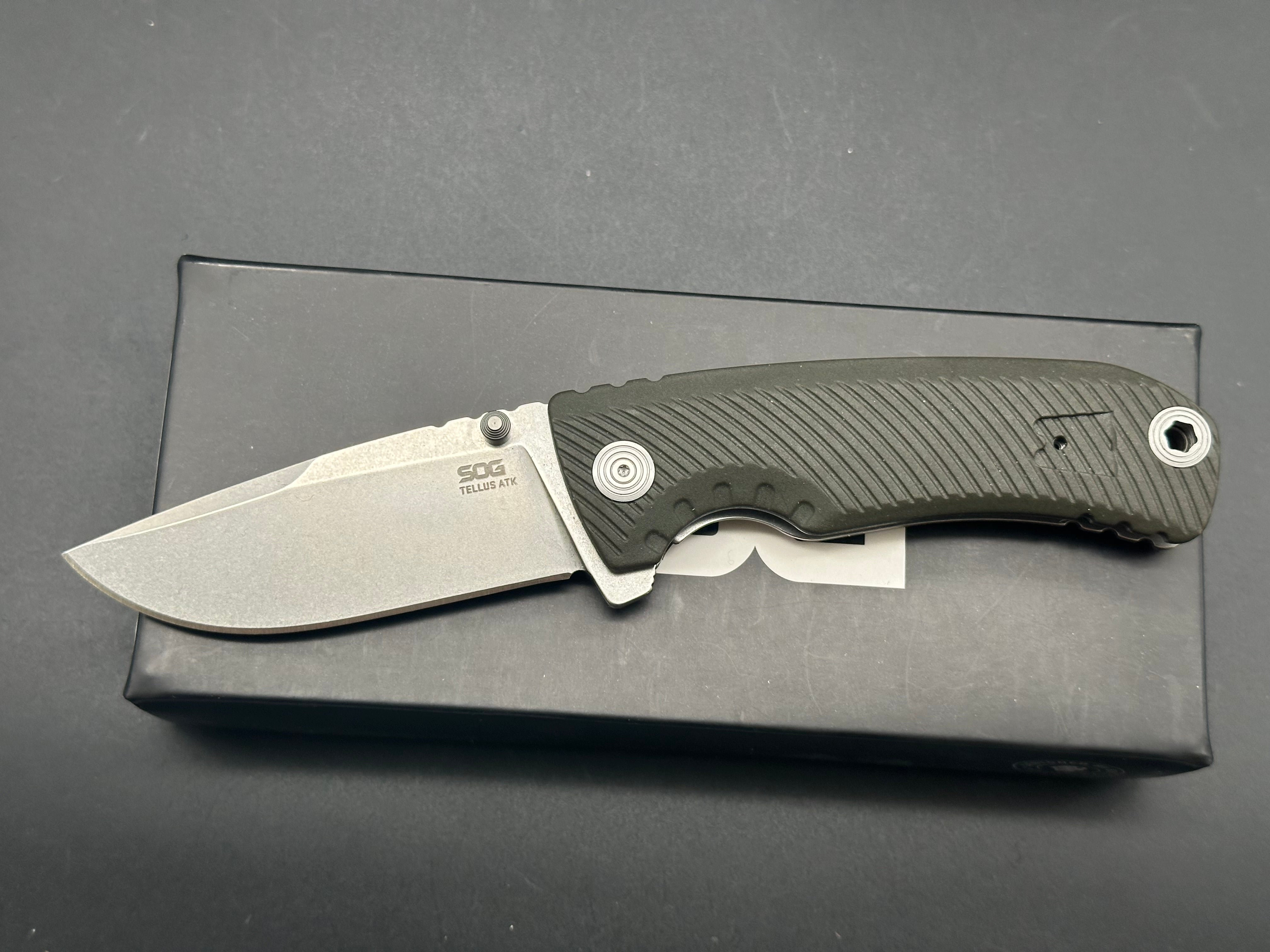 SOG Tellus ATK Assisted Opening Frame Lock Folding Knife - OD Green Tactical EDC Pocket Knife for Outdoor Camping, Hiking & Survival