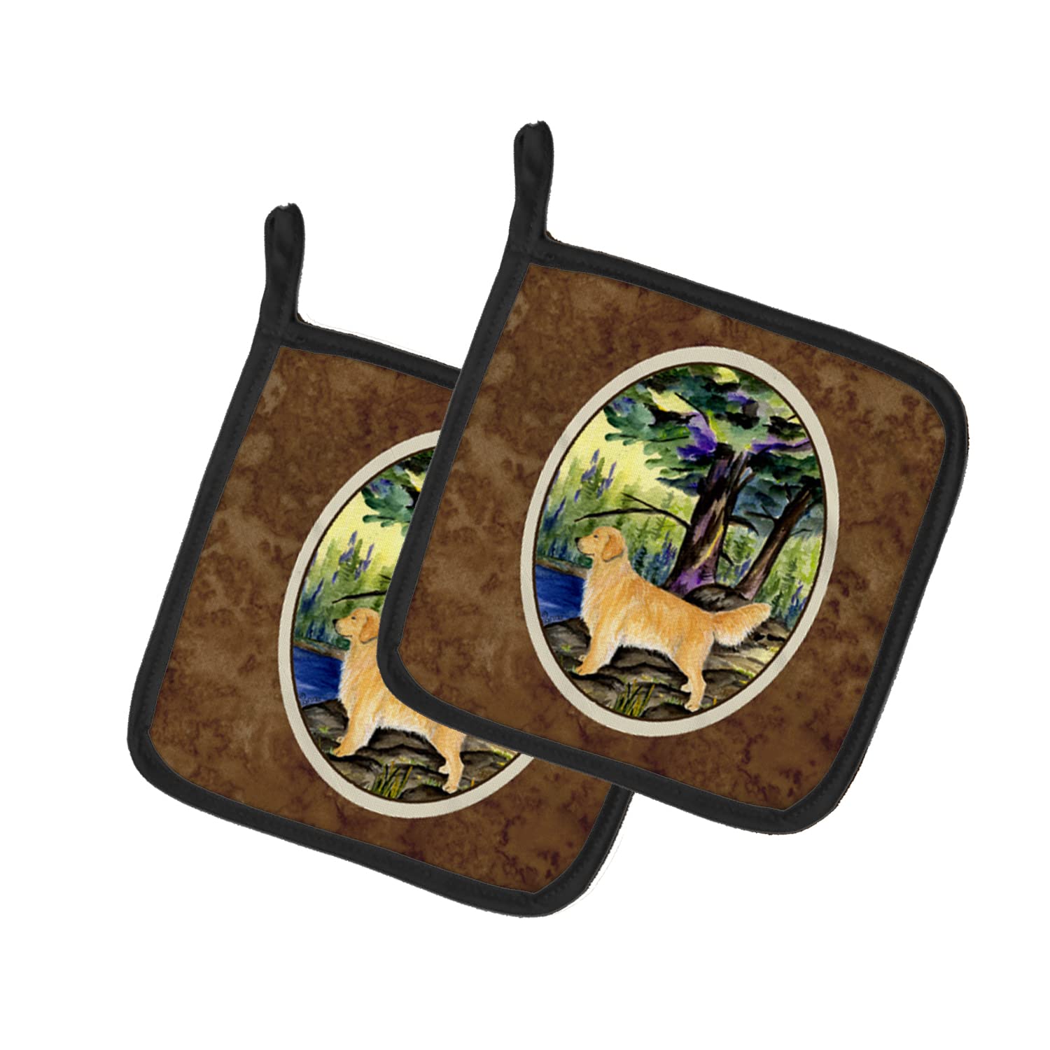 Golden Retriever Pot Holders Set - Heat Resistant Kitchen Oven Mitts for Cooking, Baking & BBQ - 7.5