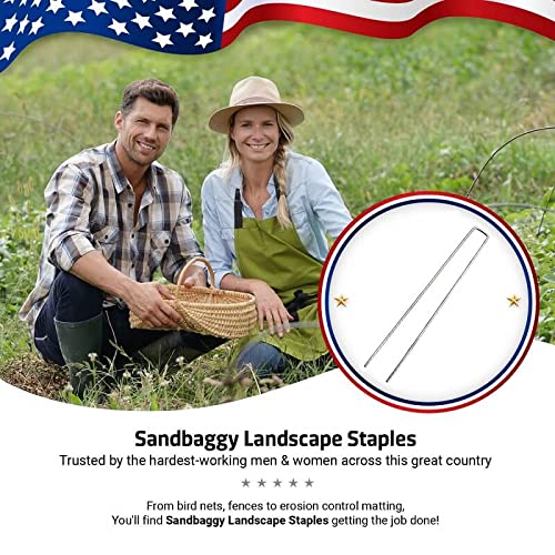 Sandbaggy 18-Inch Heavy Duty Landscape Staples - Industrial Grade Galvanized 7 Gauge Steel U-Shaped Pins (50 Pack) | 12