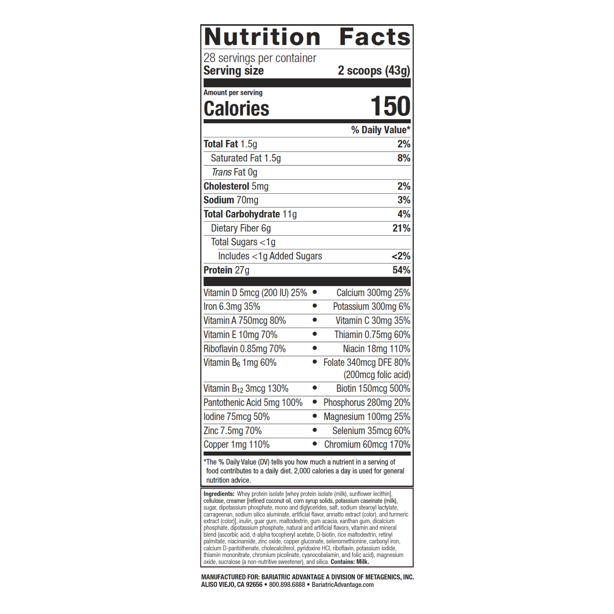 Bariatric Advantage High Protein Meal Replacement Shake - Whey Isolate Protein Powder for Weight Loss Surgery (Gastric Bypass & Sleeve) - 27g Protein, Lactose Free, Vanilla Flavor - 28 Servings | Post-Surgery Nutrition & Healthy Meal Replacement