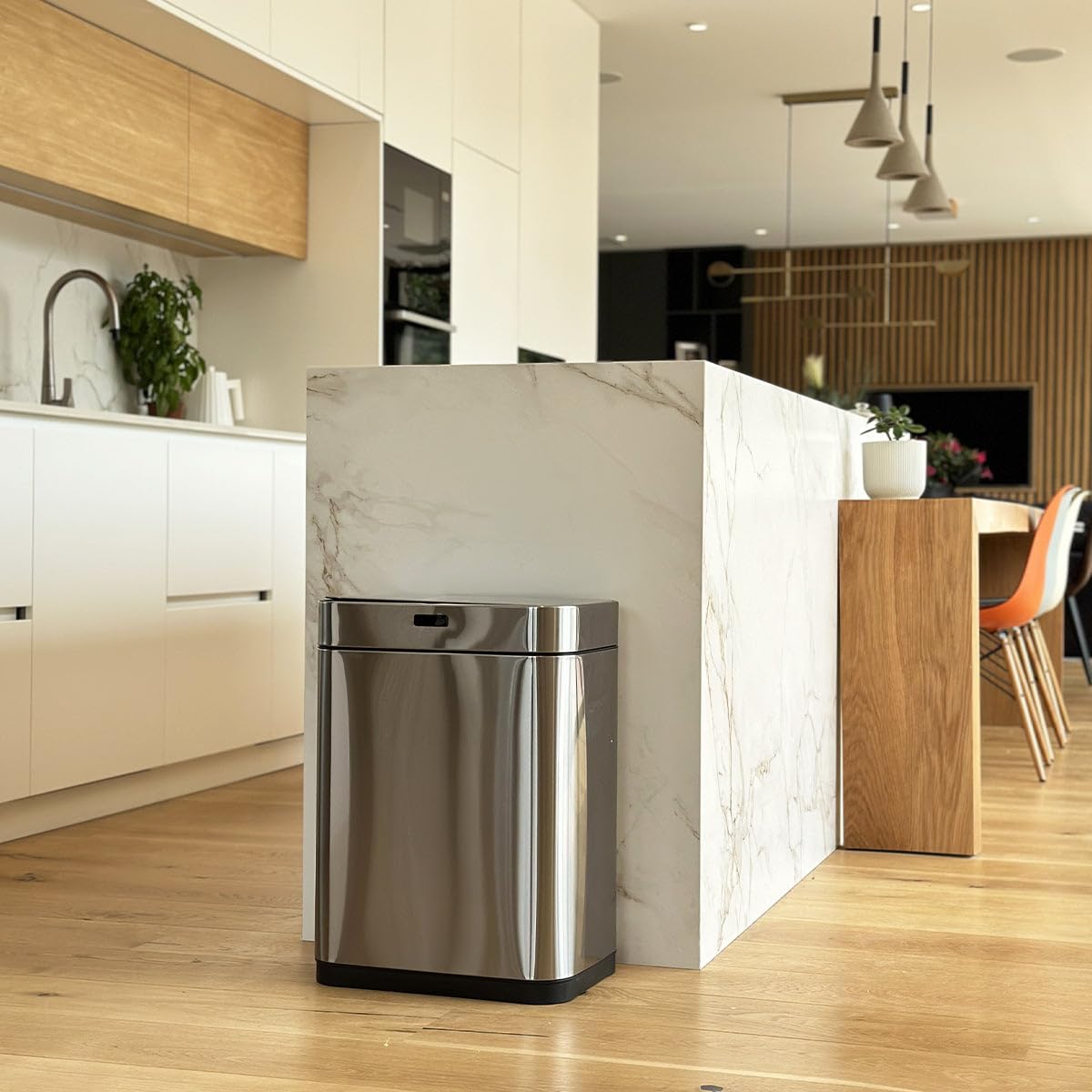 Automatic 60L Stainless Steel Kitchen Trash Can with Stand - 42 x 30 x 77 cm Black Touchless Garbage Bin for Home, Office & Restaurant Use