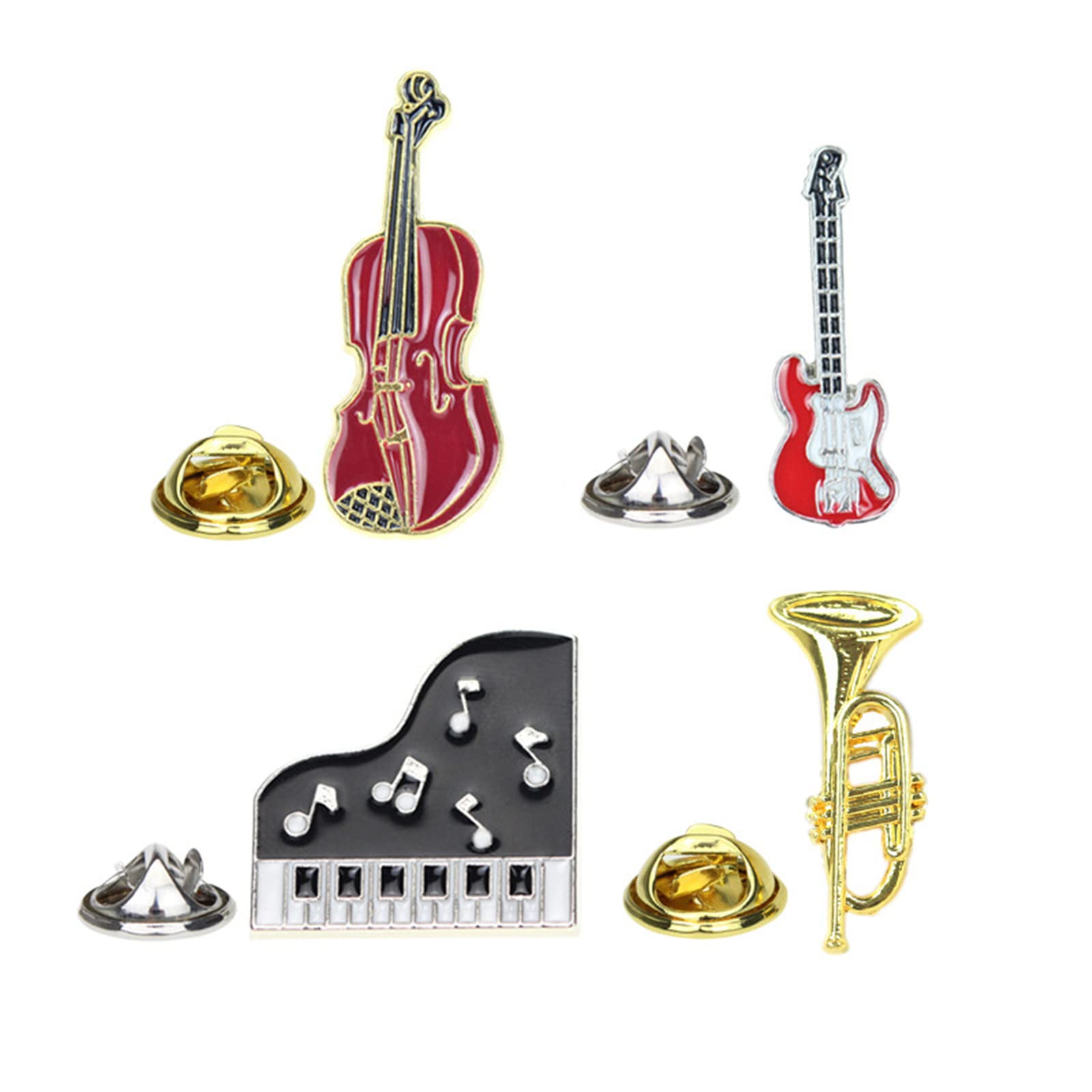 4 PCS Music Tape Enamel Pins Set - Piano Guitar Brooch for Jackets & Backpacks