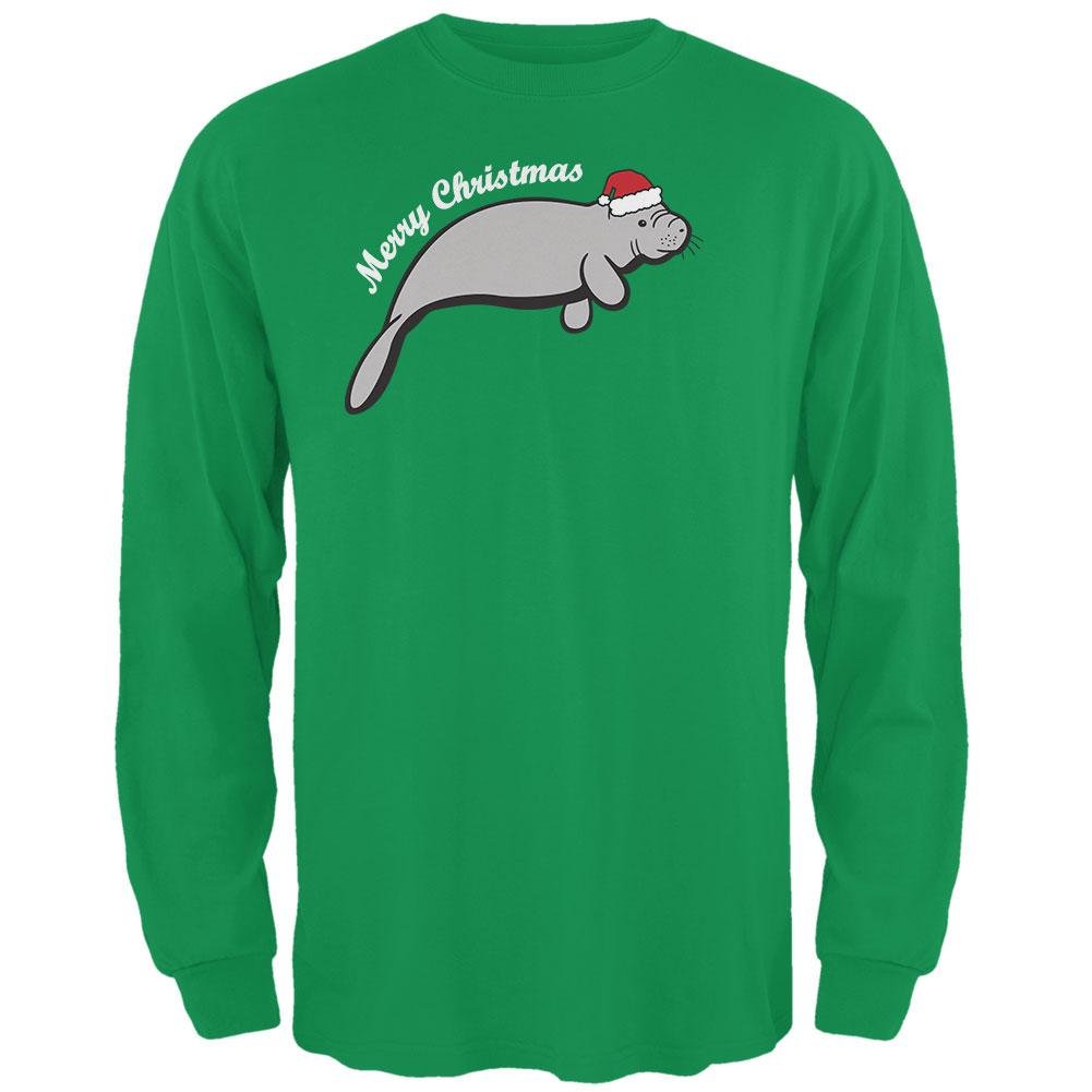 Old Glory Merry Christmas Manatee Floaty Potato Men's Long Sleeve T-Shirt - Irish Green - 3X-Large - Funny Holiday Gift for Dad, Husband, or Friend - Perfect for Christmas Parties & Festive Gatherings