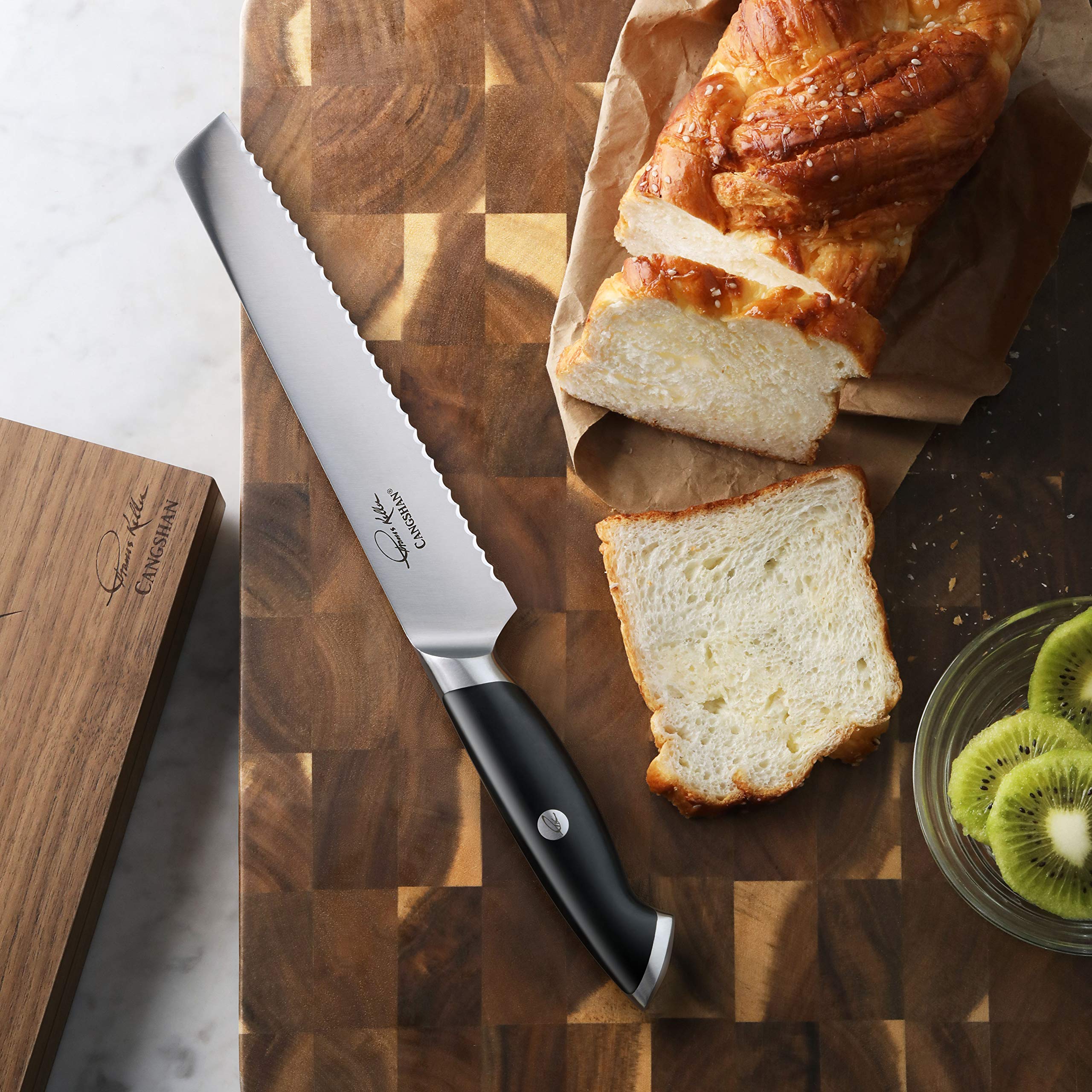 Cangshan Thomas Keller Signature 8-Inch Swedish Powder Steel Forged Bread Knife - Professional Chef's Black Slicing Knife for Artisan Bread, Baguettes, and Pastries | Perfect for Home Bakers & Culinary Enthusiasts