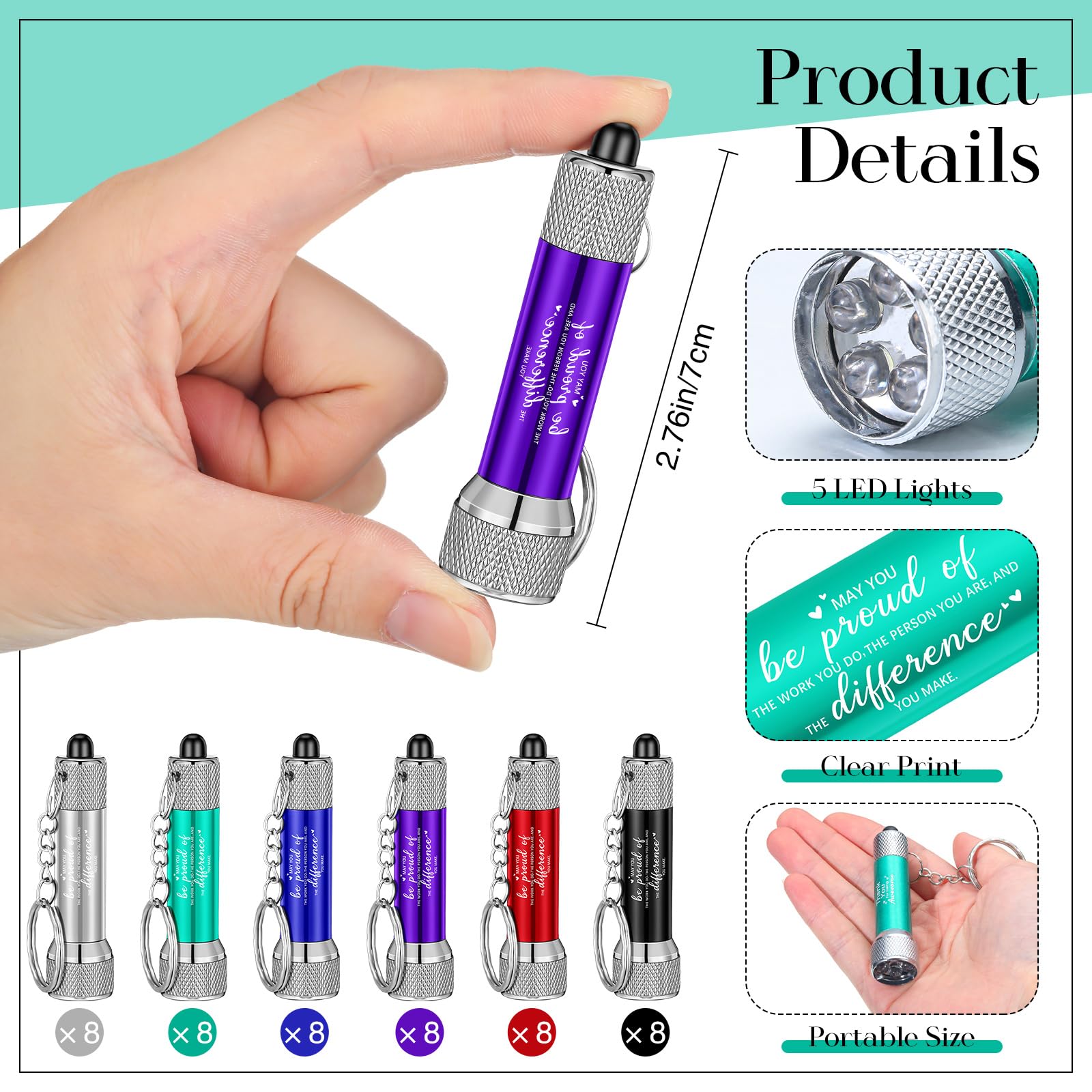 48 Pack Mini LED Flashlights with Keychain - Bright Portable Small Flashlights Bulk with 5 Bulbs & Batteries - Perfect for Employee Appreciation Gifts, Party Favors, Camping, Hiking & Emergency Kits (Be Proud of)