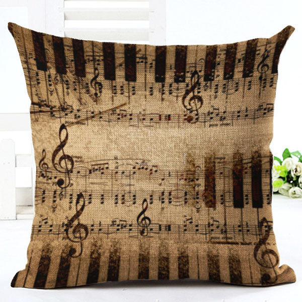 Music Note Printed Cotton Linen Decorative Pillow Cover 45x45cm - Bohemian Style Throw Pillow Case for Sofa, Bed, Couch - Home Decor & Gift Idea