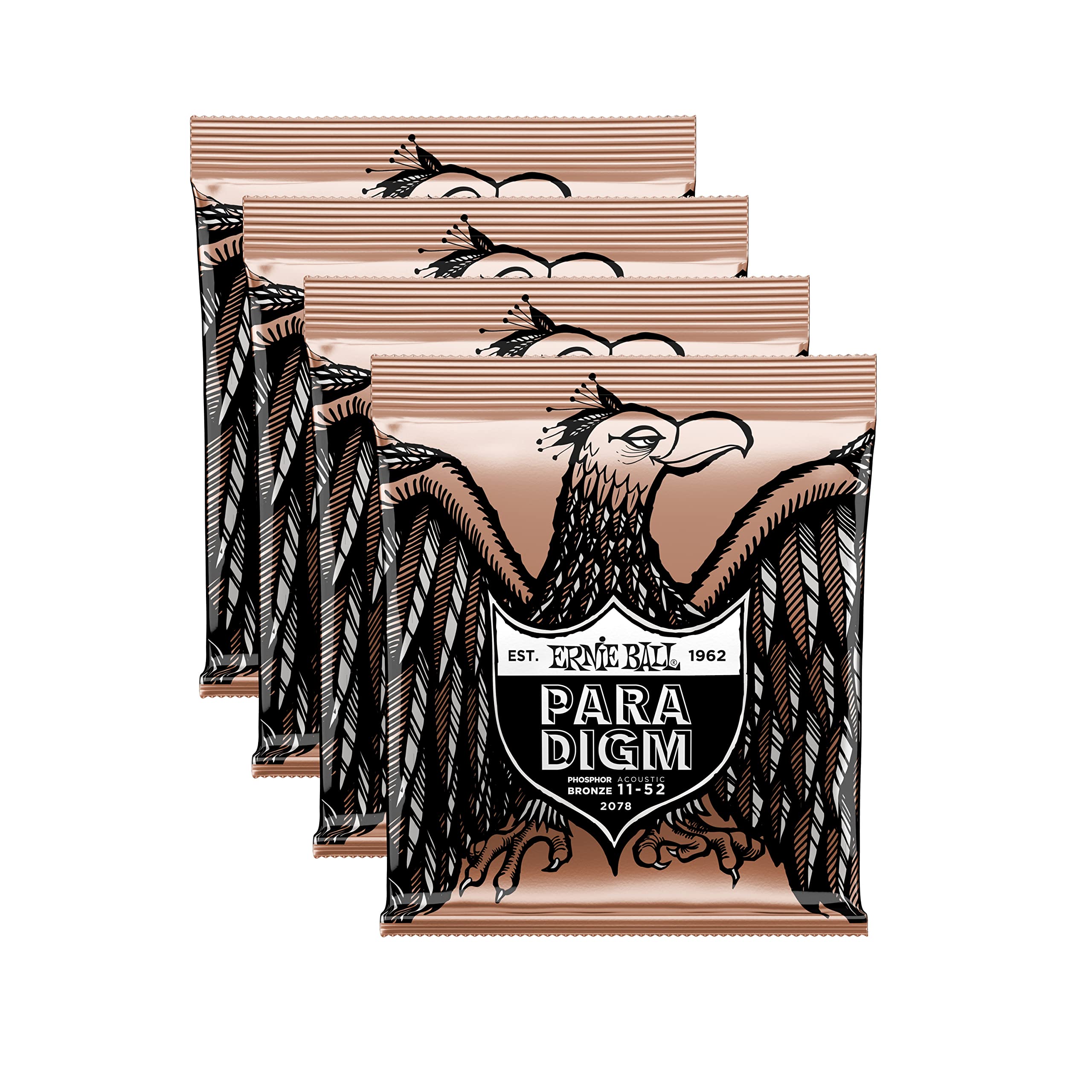 4-Pack Ernie Ball 2078 Paradigm Phosphor Bronze Acoustic Guitar Strings - Light 11-52 Gauge | Perfect for Folk, Country & Fingerstyle Playing