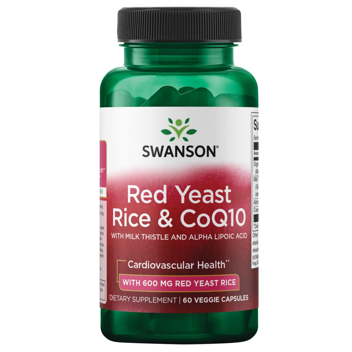 Swanson Red Yeast Rice & CoQ10 Supplement with Milk Thistle & Alpha Lipoic Acid - 60 Vegan Capsules for Heart Health & Cholesterol Support - Perfect for Daily Wellness Routine & Cardiovascular Care