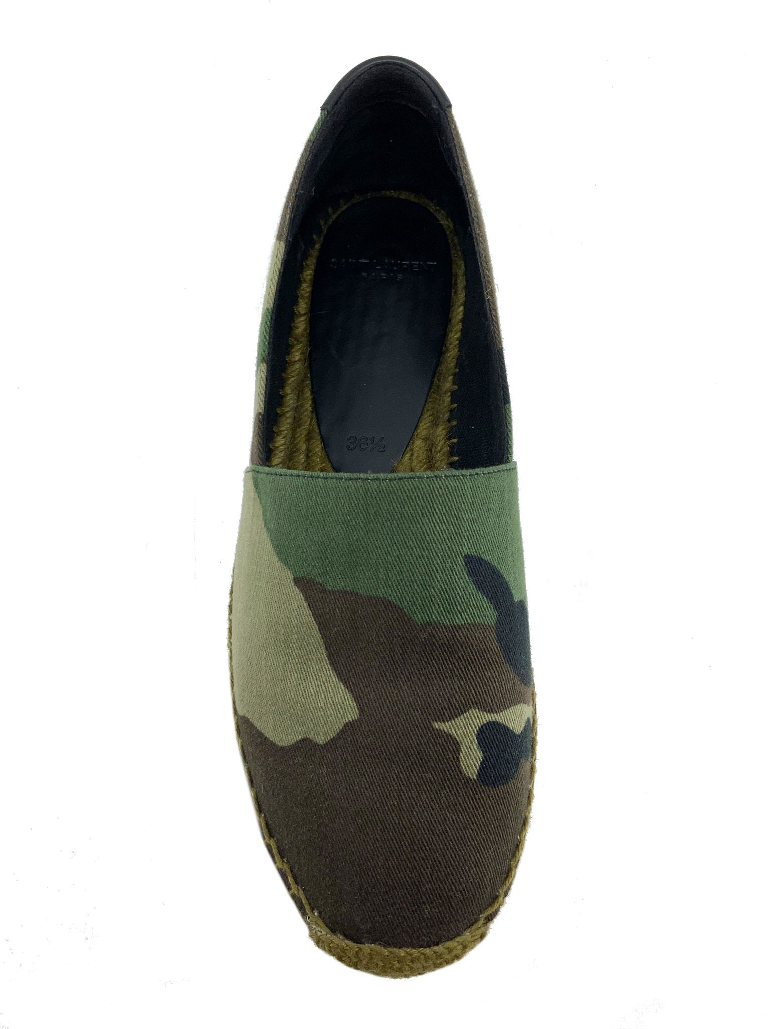 Saint Laurent Signature Camo Canvas Espadrilles Women's Size 6 - Stylish Designer Slip-On Shoes for Casual Outings & Summer Fashion