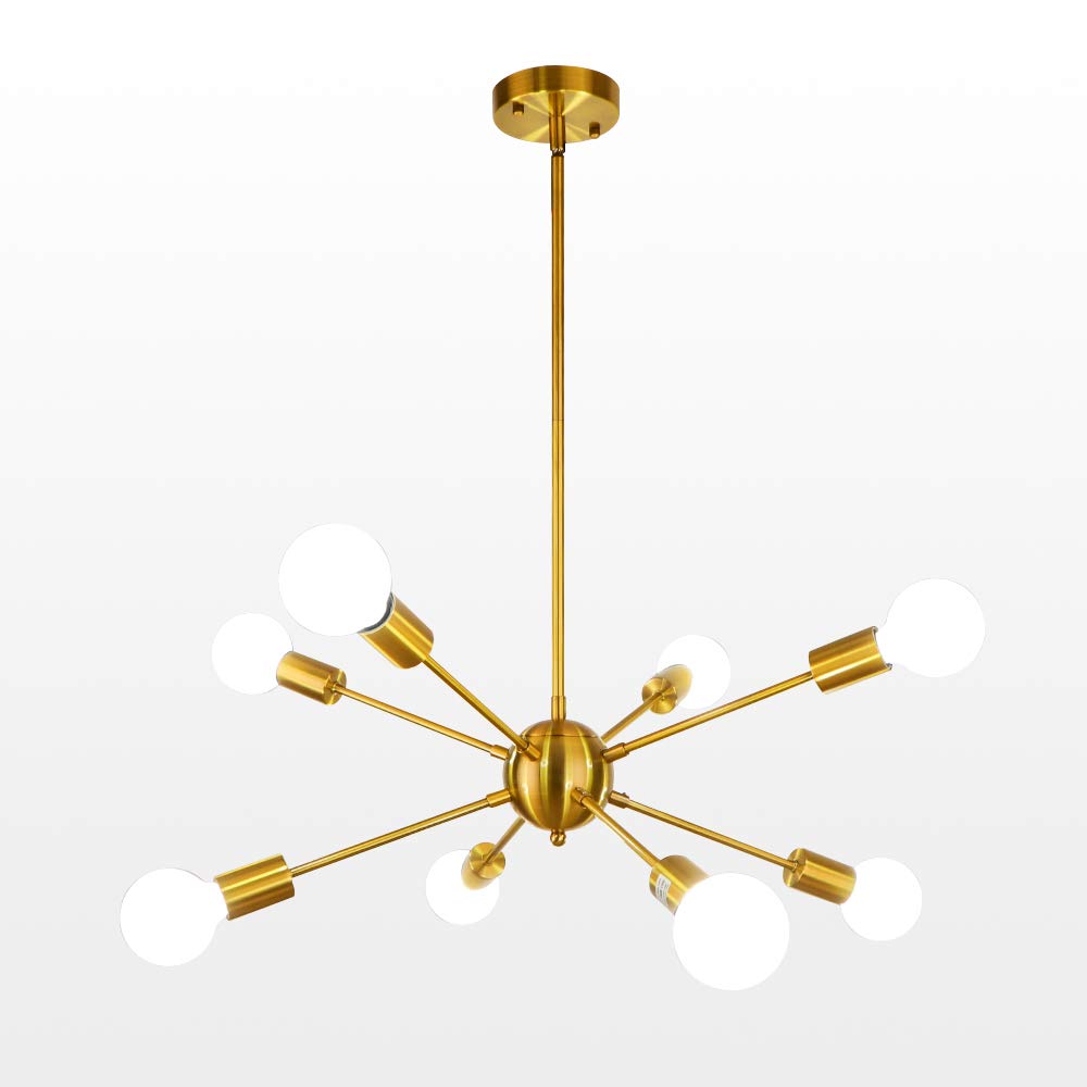 LynPon Gold Sputnik Chandelier - 8 Light Modern Brass Ceiling Fixture for Dining Room, Kitchen, Living Room, Bedroom & Entryway | Elegant Golden Plated Lighting for Home Decor & Interior Design