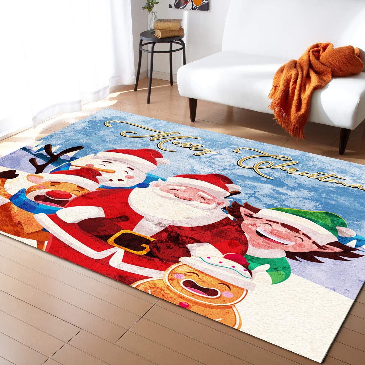 4' x 6' Large Rectangular Non-Slip Area Rug - Durable Christmas Themed Carpet with Santa, Elk, Biscuit & Snowman Design for Living Room, Bedroom, Outdoor - Perfect Holiday Decor Floor Mat for Festive Home, Office & Seasonal Celebrations