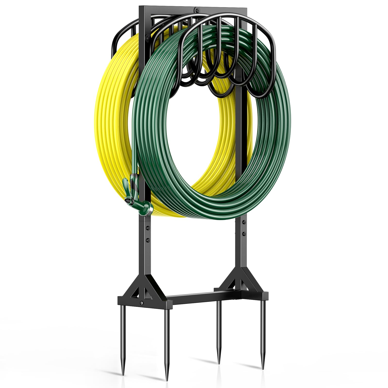 Heavy Duty Freestanding Garden Hose Holder with 4 Spikes - Double-Sided Metal Hose Reel Stand for 150ft Hose - Outdoor Yard Lawn Storage Rack for Watering, Gardening & Car Washing