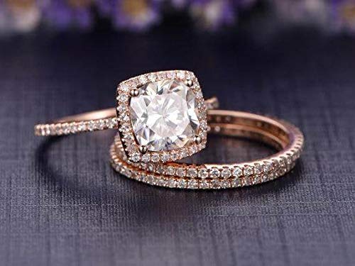 2ct Moissanite Halo Ring Set 18k Gold Plated for Wedding Engagement