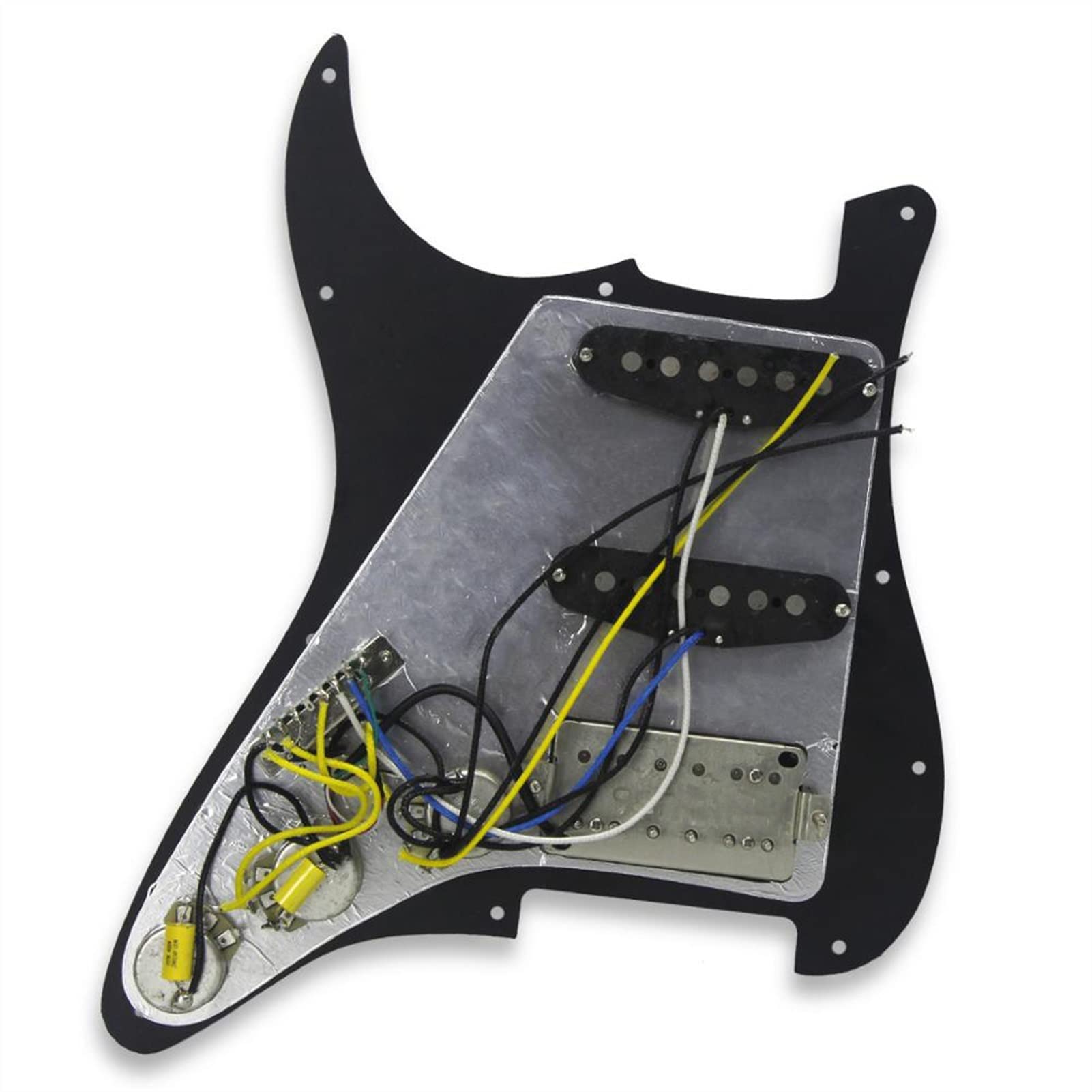 Black HSS Loaded Guitar Pickguard with SSH Prewired Alnico 5 Pickups - Fits 11 Hole Stratocaster - Perfect for Rock, Blues & Studio Recording