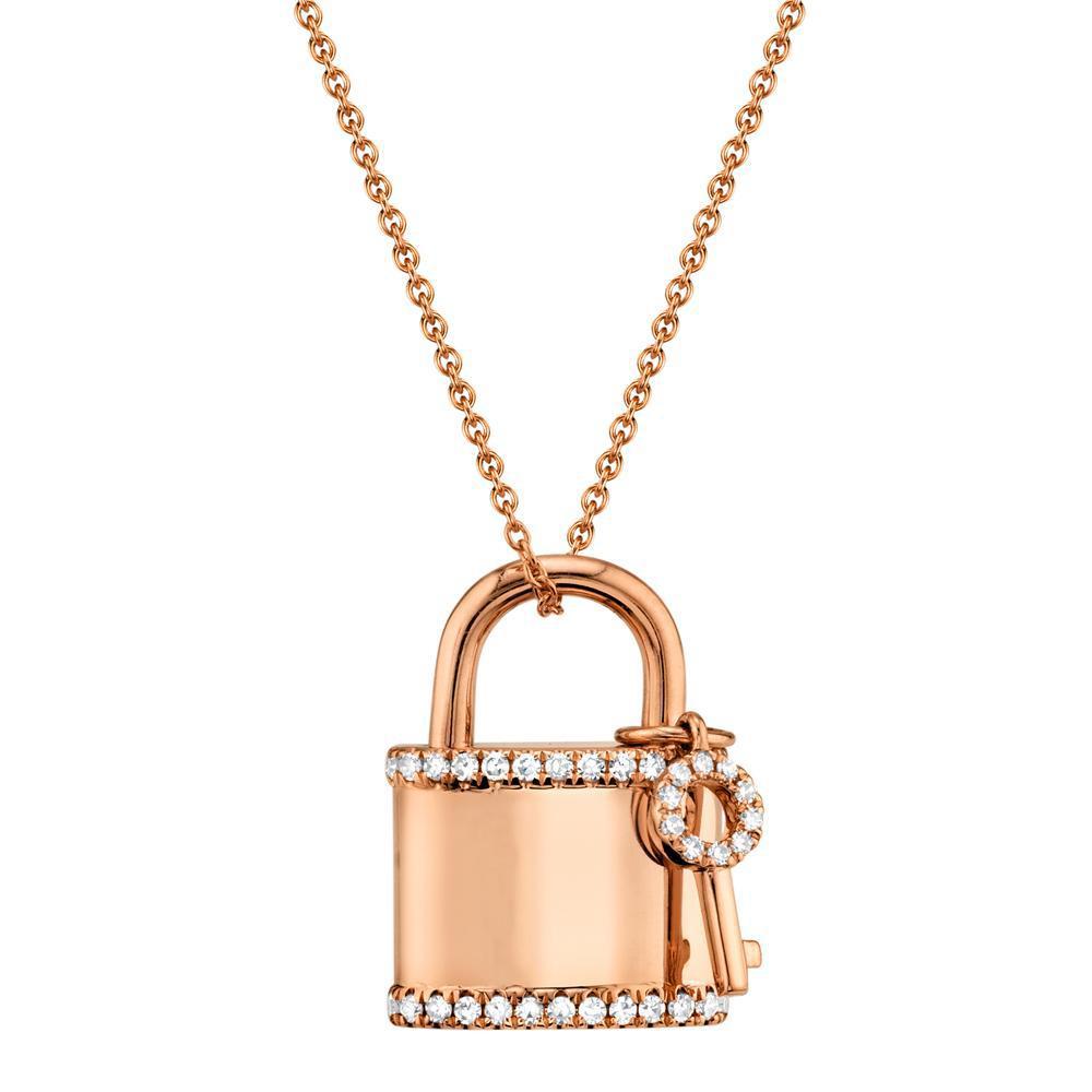 14K Gold 0.21 CTW Diamond Lock and Key Necklace for Women - Elegant Jewelry Gift for Anniversary, Valentine's Day & Special Occasions