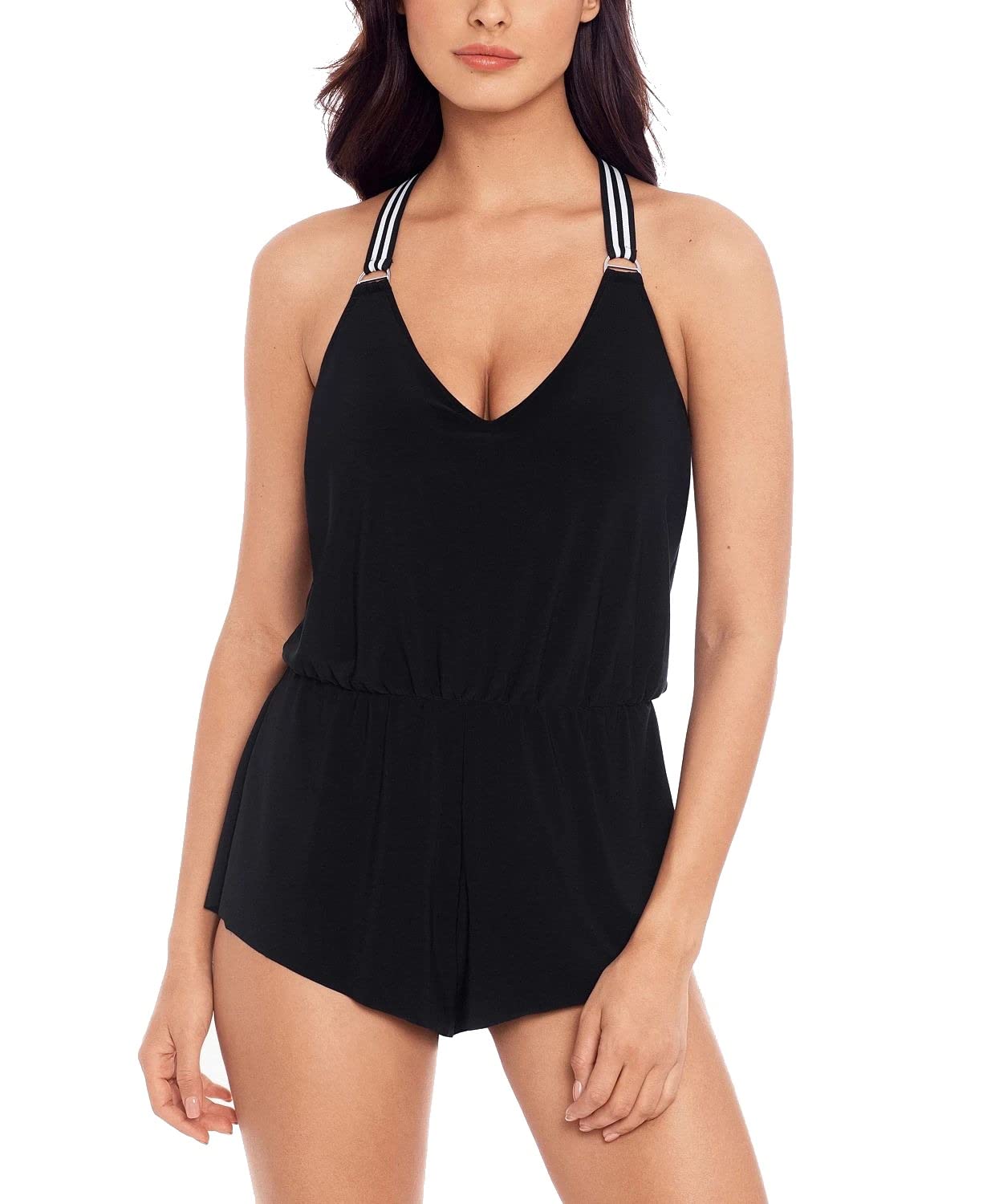 MagicSuit Borderline Gabby Swim Dress - Black & White Floral Print - Size 12 - Women's Swimwear for Beach, Pool & Vacation | Plus Size Swim Dress with Skirt