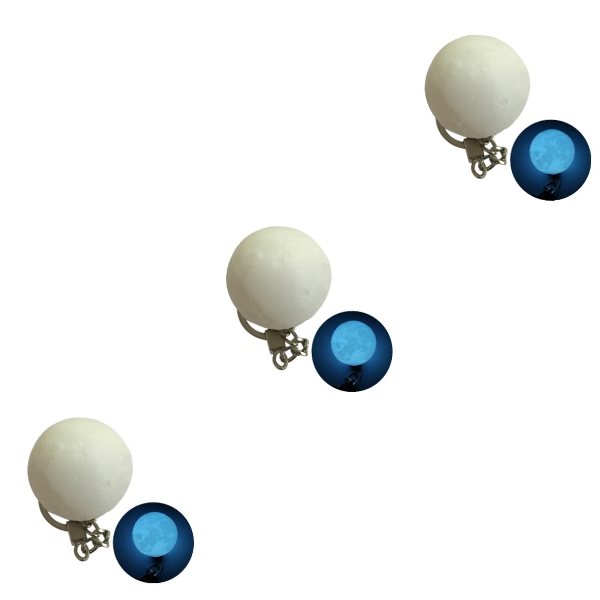 UKCOCO 3-Pack LED Moon Night Light Keychain - 3D Glow in The Dark Keyring, Portable Moon Lamp for Keys, Backpacks & Gifts - Perfect for Camping, Travel, Home Decor & Emergency Lighting