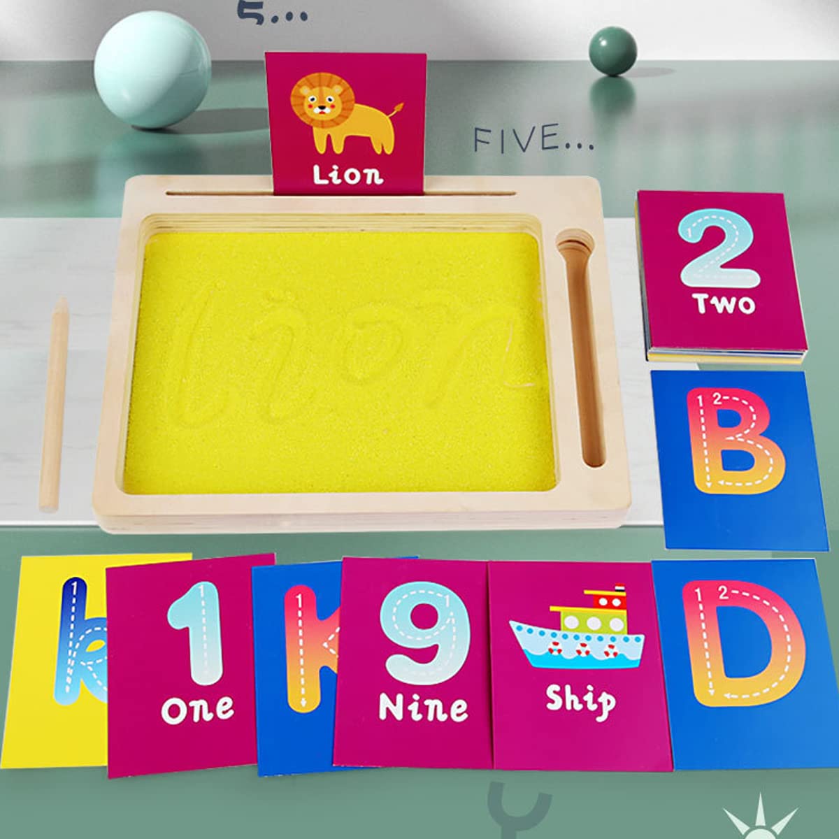 Montessori Wooden Sand Tray Set - Kids Writing & Drawing Educational Toy with Sand Scraping Box & Pencil - Learn Letters & Numbers - Perfect for Preschool Classroom & Homeschool Learning Activities