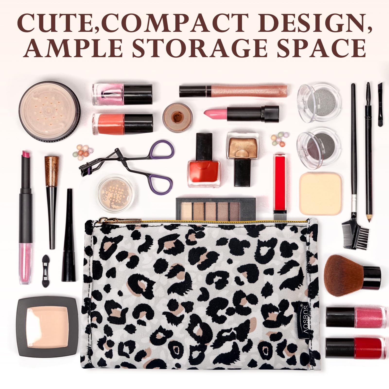 Aosbos Premium Small Makeup Bag for Women | Compact Travel Cosmetic Pouch | Leopard Print Organizer | Perfect for Travel, Gym & Everyday Essentials Storage