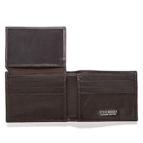 Steve Madden Men's Slim Leather Wallet - Extra Capacity RFID Blocking Bifold Wallet with Flip Pockets | Perfect for Everyday Carry, Travel & Business Use