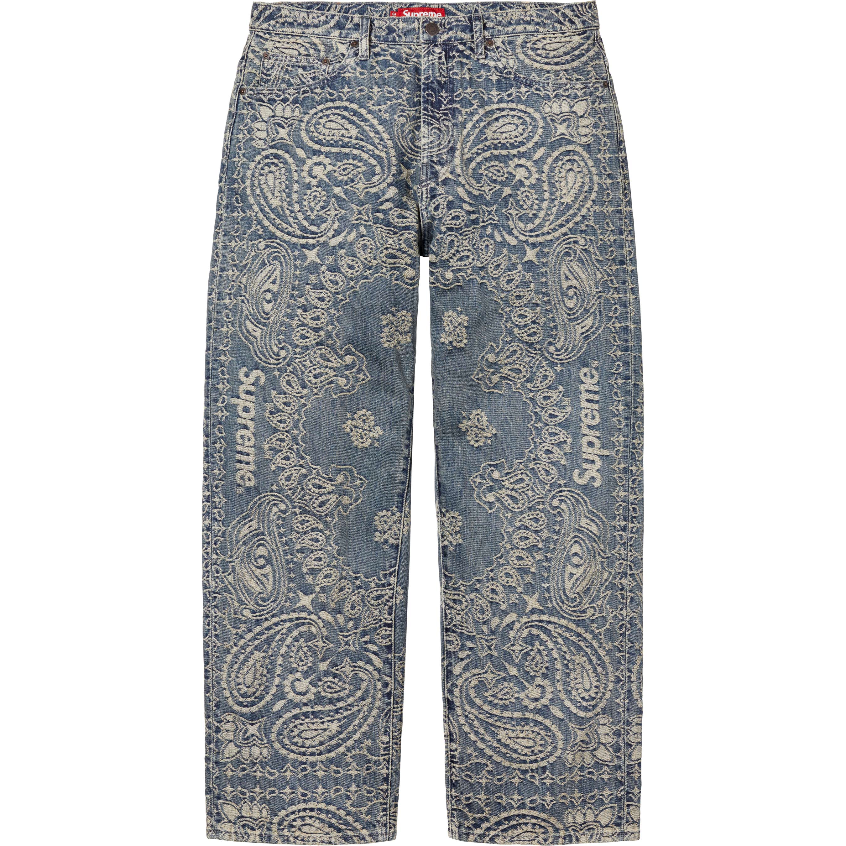 SUPREME 25SS Jacquard Bandana Baggy Jeans for Men - Trendy Streetwear Hip Hop Style for Casual Wear and Urban Fashion