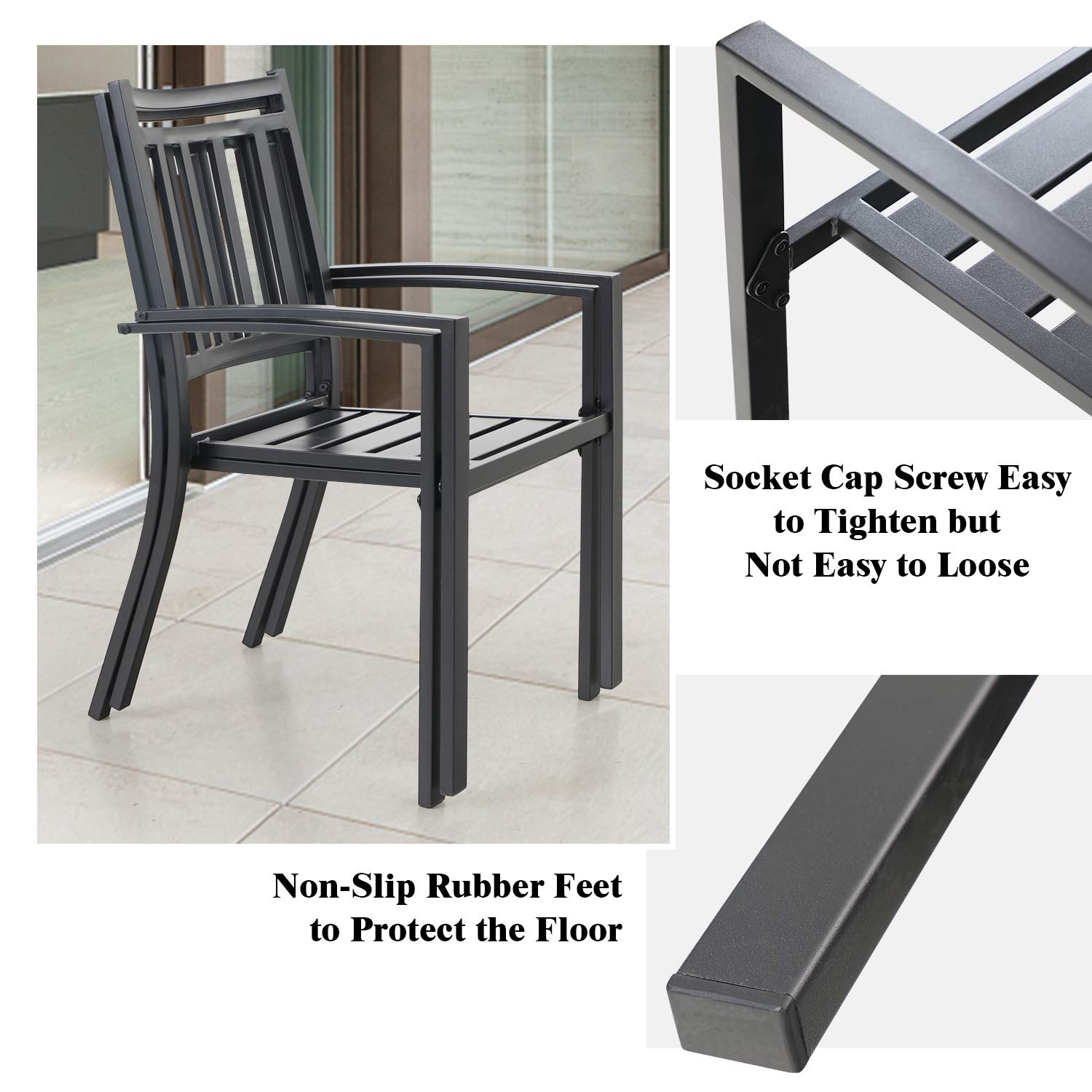MFSTUDIO 3-Piece Outdoor Patio Furniture Set - Modern Black Metal Bistro Table and Chairs with Wrought Iron Design - Perfect for Garden, Backyard, Balcony or Cafe Outdoor Dining