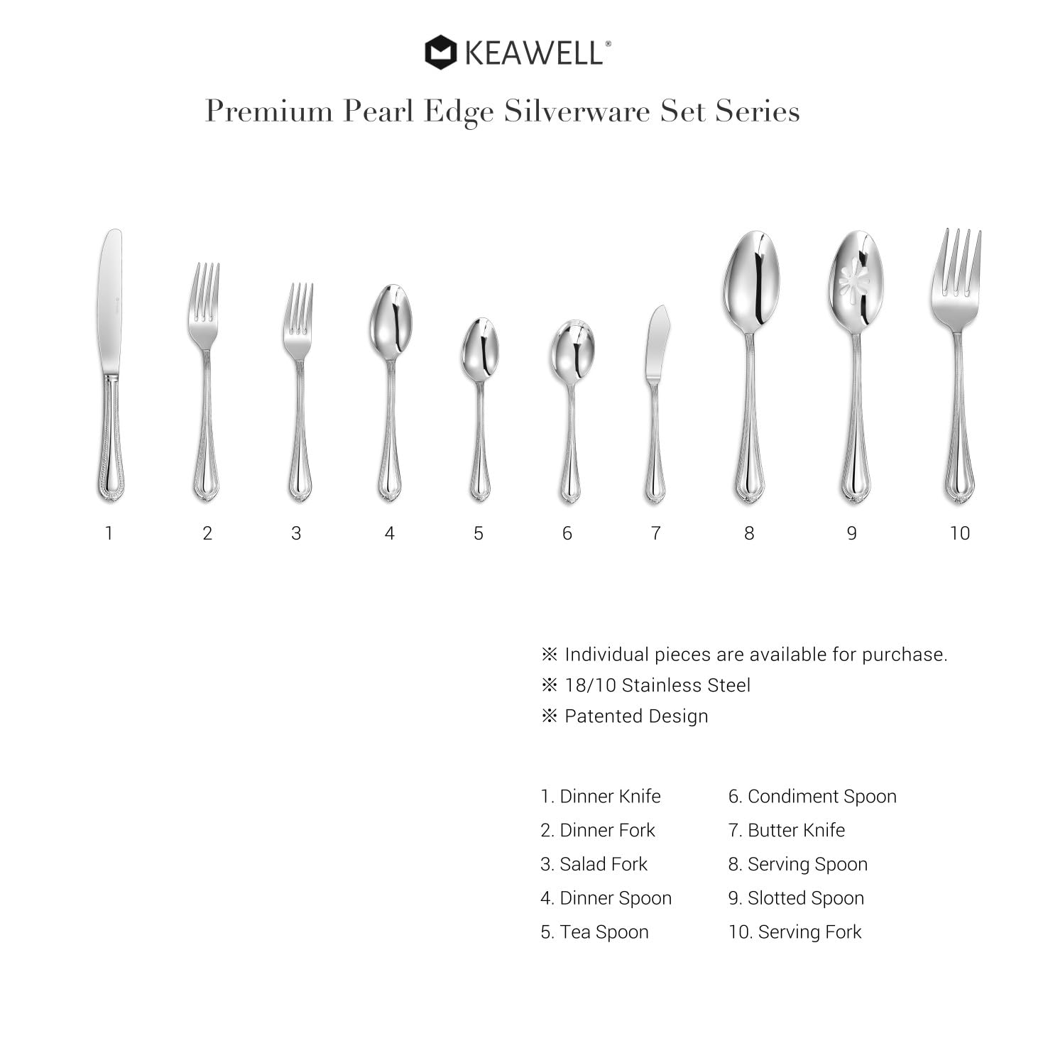 KEAWELL 4-Piece Premium Stainless Steel Spoon Set - 18/10 Silverware Teaspoons with Elegant Pearl Edge Design, Mirror Polished & Dishwasher Safe (6.4